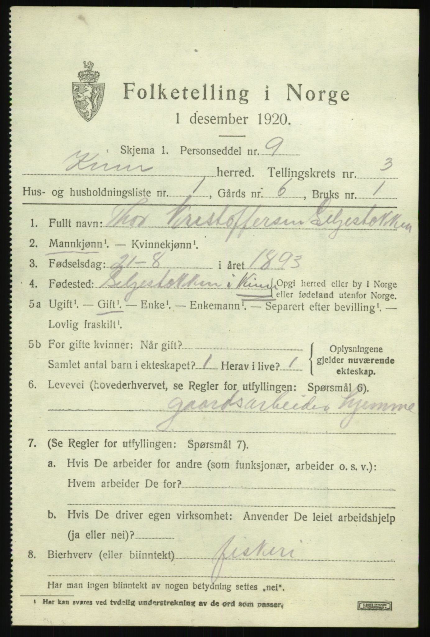 SAB, 1920 census for Kinn, 1920, p. 2271