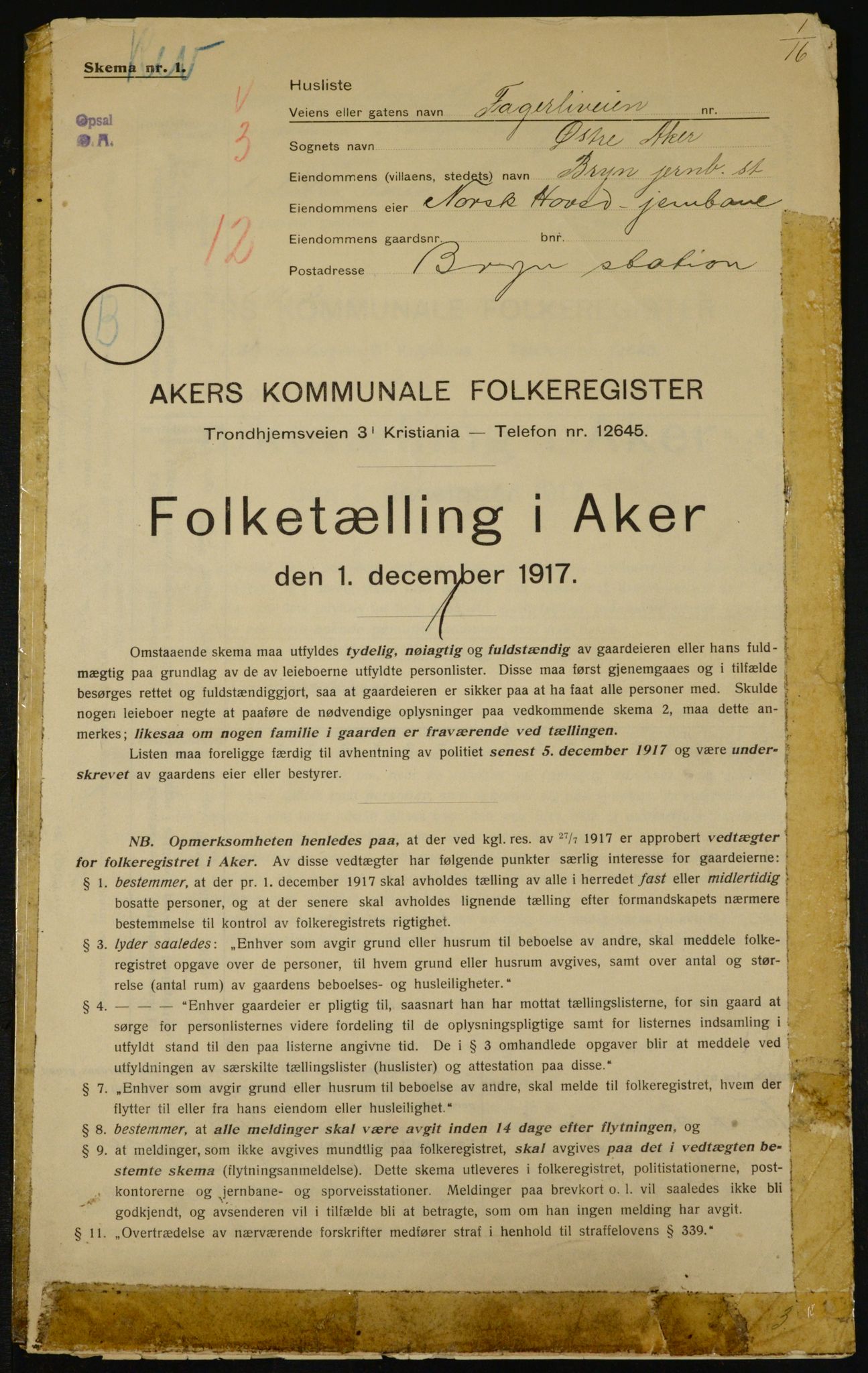 OBA, Municipal Census 1917 for Aker, 1917, p. 23822