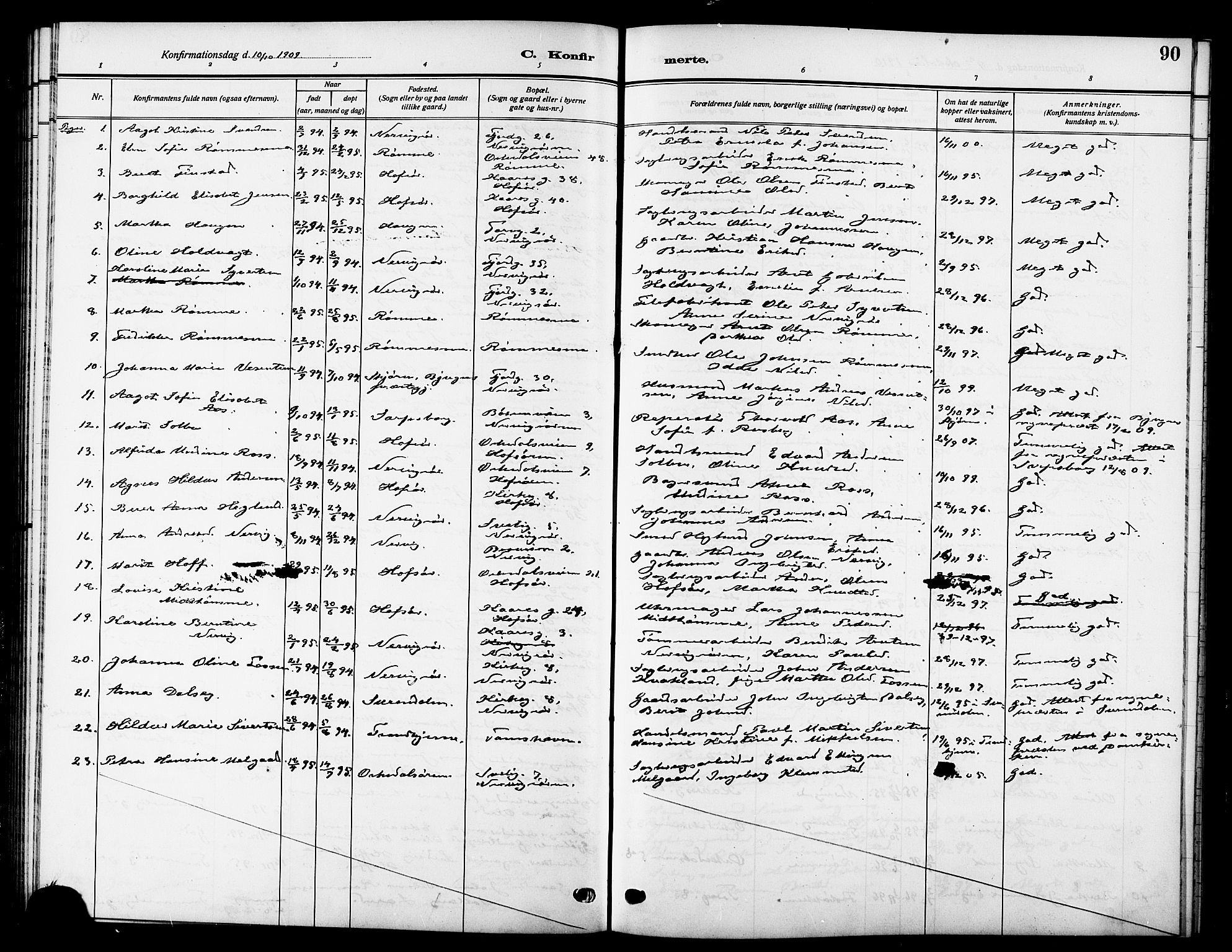 Ministerialprotokoller, klokkerbøker og fødselsregistre - Sør-Trøndelag, AV/SAT-A-1456/669/L0831: Parish register (copy) no. 669C01, 1909-1924, p. 90