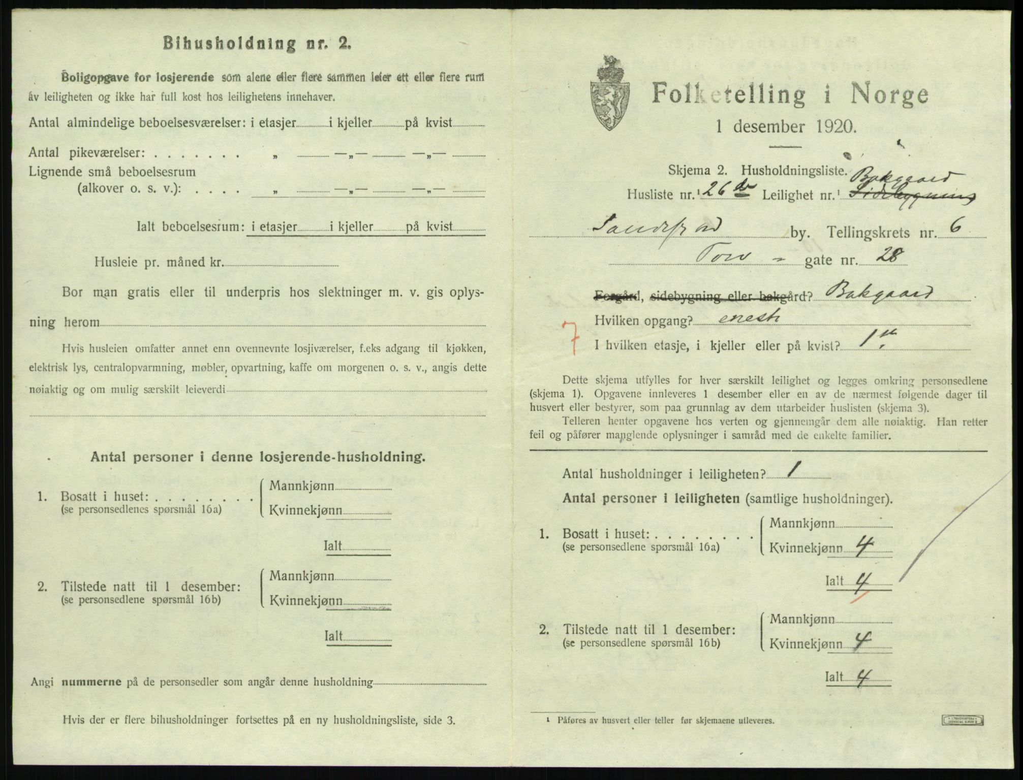 SAKO, 1920 census for Sandefjord, 1920, p. 2780