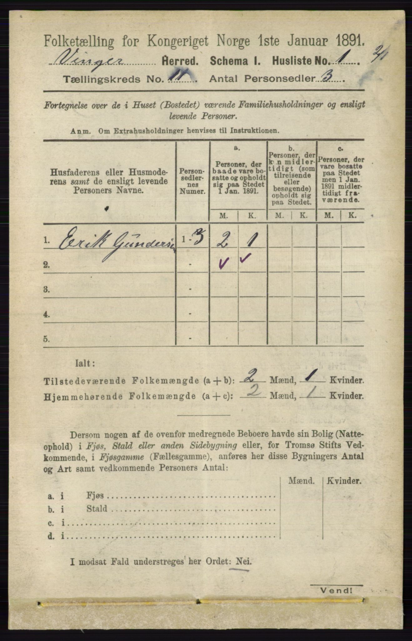 RA, 1891 census for 0421 Vinger, 1891, p. 5282