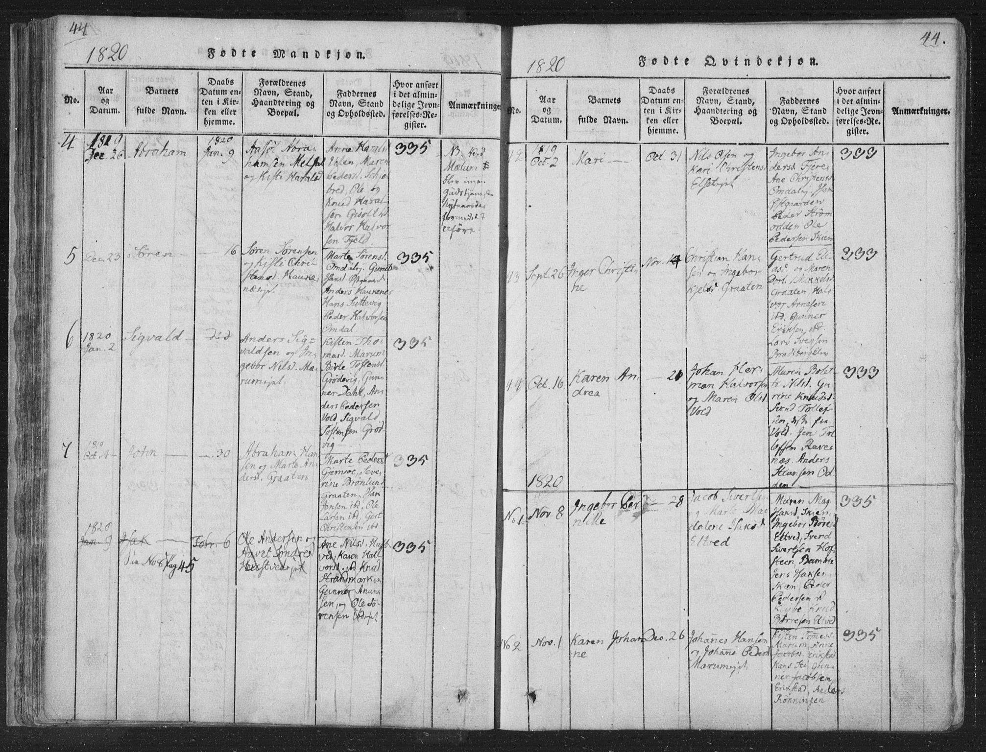 Solum kirkebøker, AV/SAKO-A-306/F/Fa/L0004: Parish register (official) no. I 4, 1814-1833, p. 44