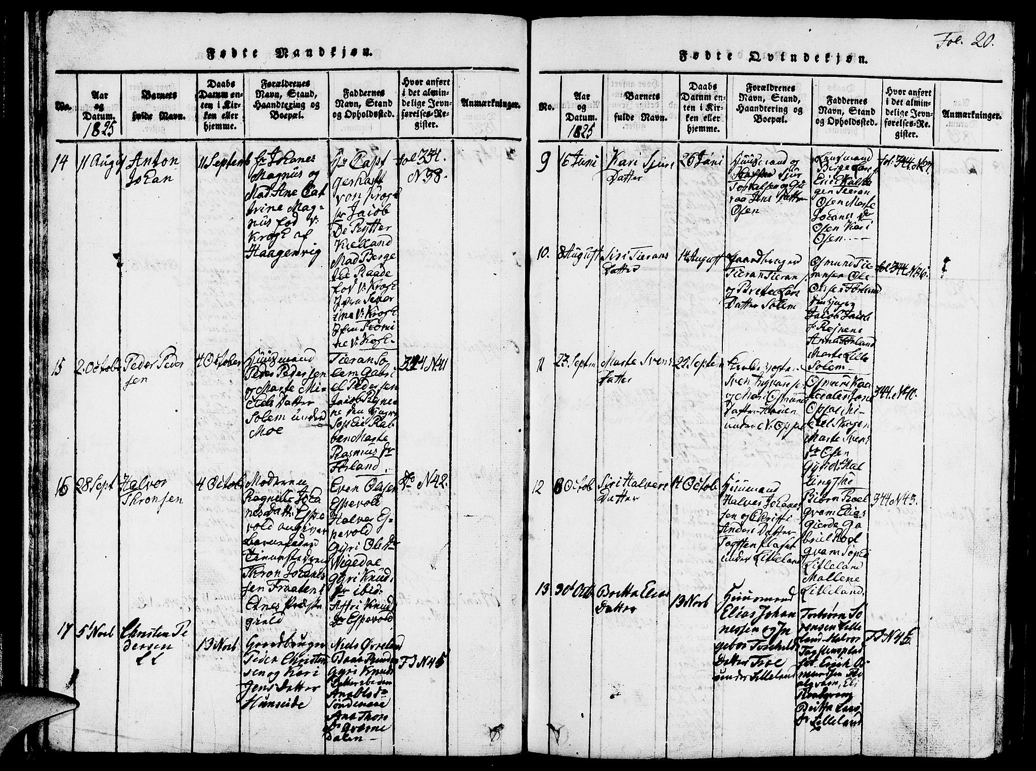 Vikedal sokneprestkontor, AV/SAST-A-101840/01/V: Parish register (copy) no. B 1, 1816-1853, p. 20