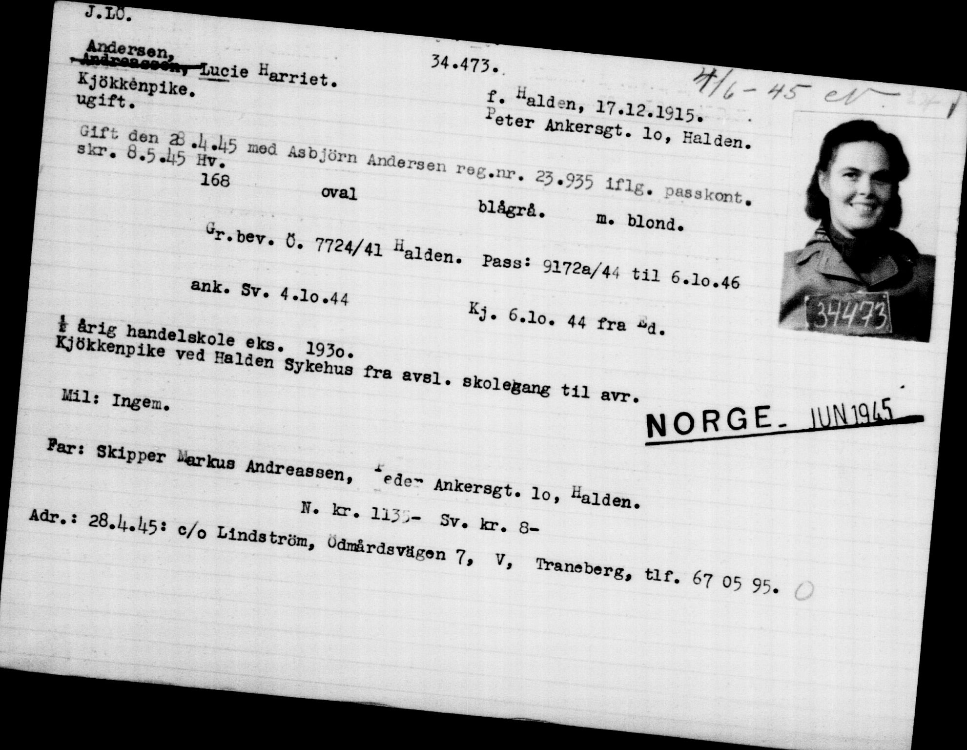 Utenriksstasjonene, Legasjonen i Stockholm, Flyktningkontoret, AV/RA-S-6753/V/Va/L0013: Kjesäterkartoteket, flyktninger med registreringsnr. 31500-34731, 1940-1945, p. 3132