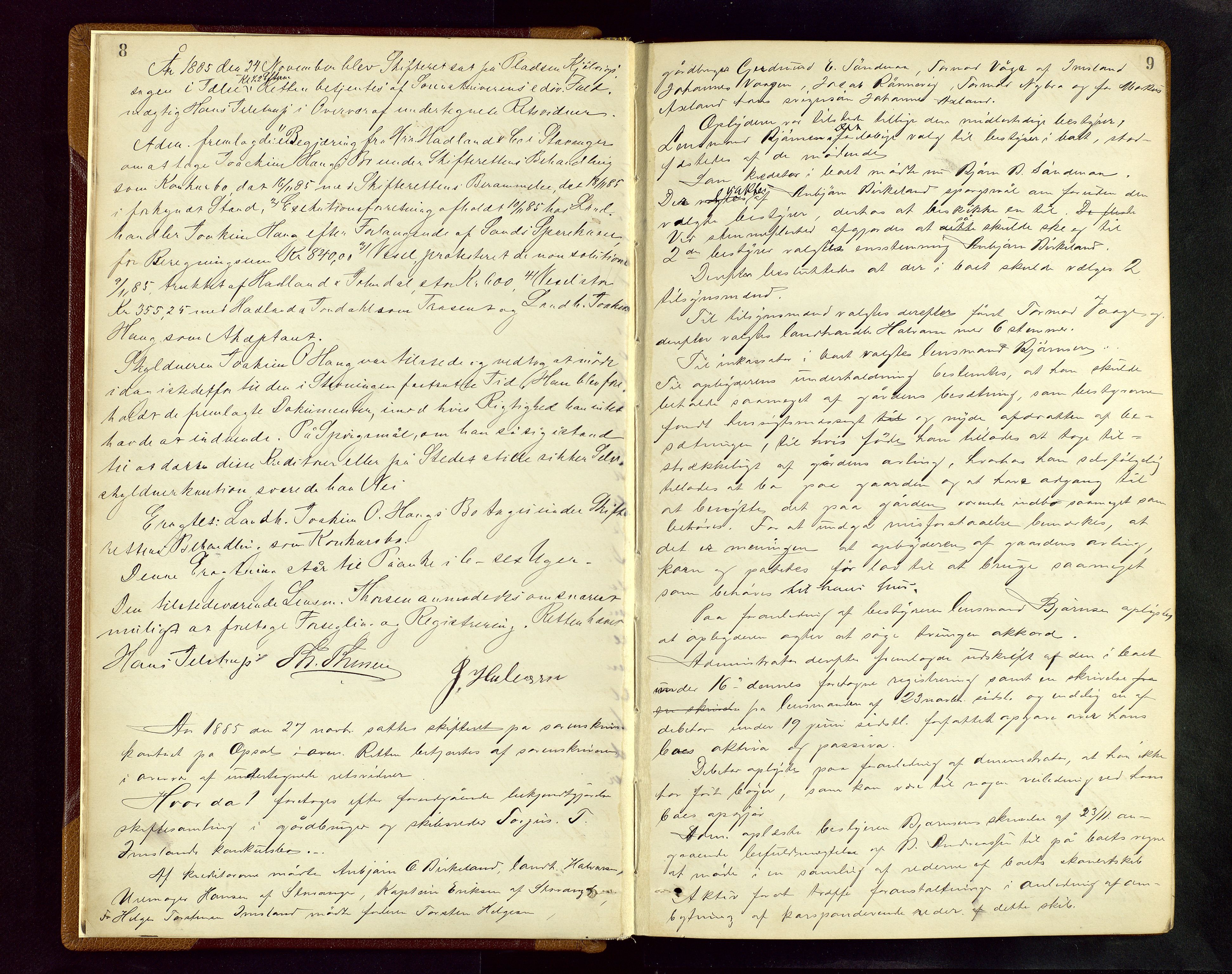 Ryfylke tingrett, AV/SAST-A-100055/001/IV/IVF/L0005: Skifteforhandlingsprotokoll A 5, 1885-1892, p. 8-9