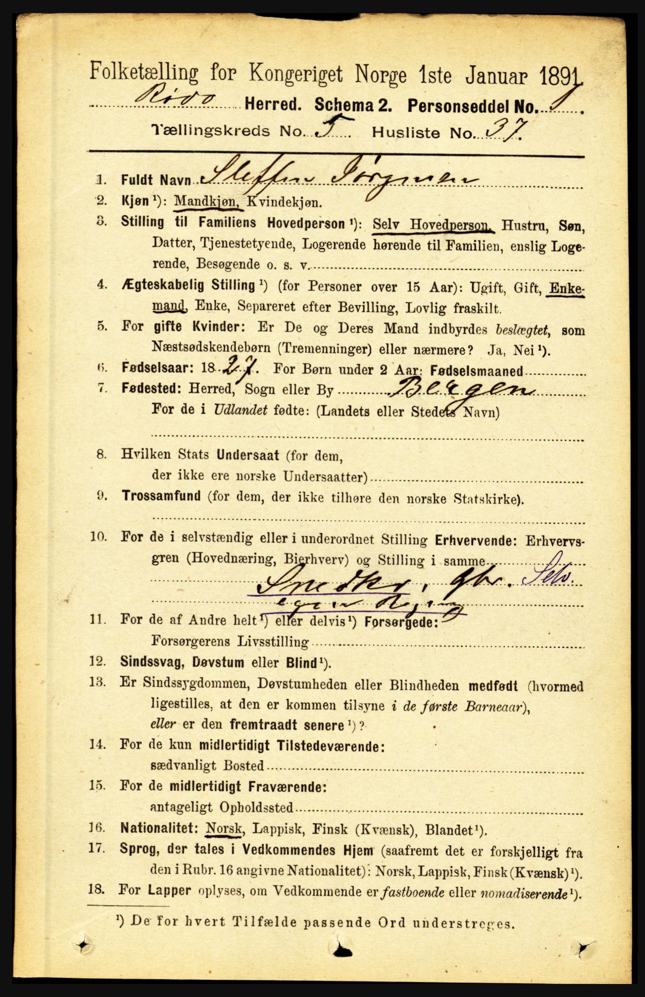 RA, 1891 census for 1836 Rødøy, 1891, p. 2705