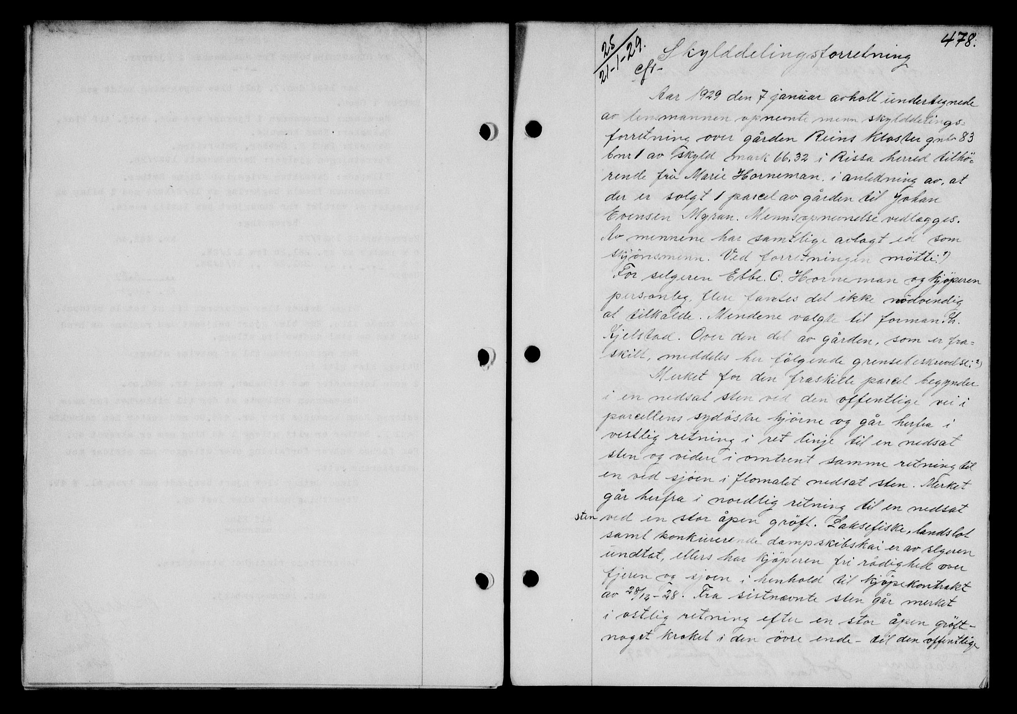 Fosen sorenskriveri, AV/SAT-A-1107/1/2/2C/L0067: Mortgage book no. 58, 1928-1929, p. 478, Deed date: 21.01.1929