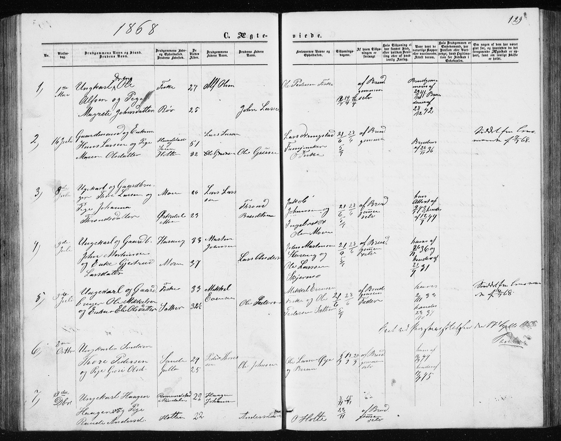 Ministerialprotokoller, klokkerbøker og fødselsregistre - Møre og Romsdal, AV/SAT-A-1454/597/L1064: Parish register (copy) no. 597C01, 1866-1898, p. 129