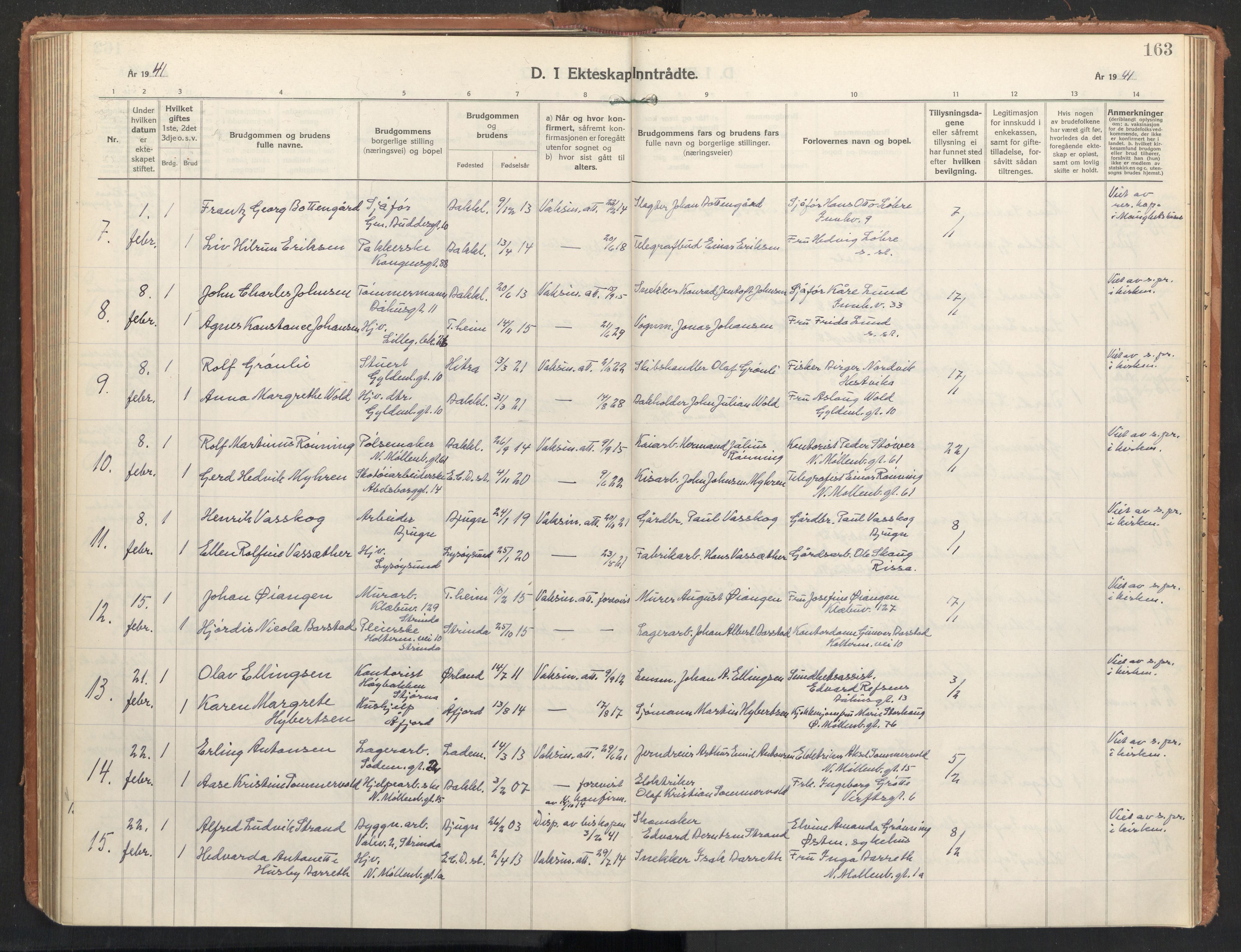 Ministerialprotokoller, klokkerbøker og fødselsregistre - Sør-Trøndelag, SAT/A-1456/604/L0209: Parish register (official) no. 604A29, 1931-1945, p. 163