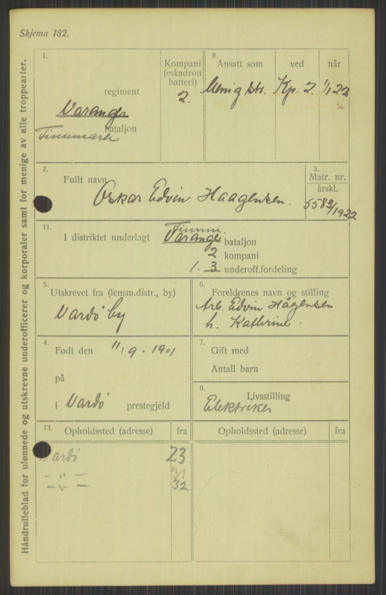 Forsvaret, Varanger bataljon, AV/RA-RAFA-2258/1/D/L0440: Rulleblad for fødte 1892-1912, 1892-1912, p. 595