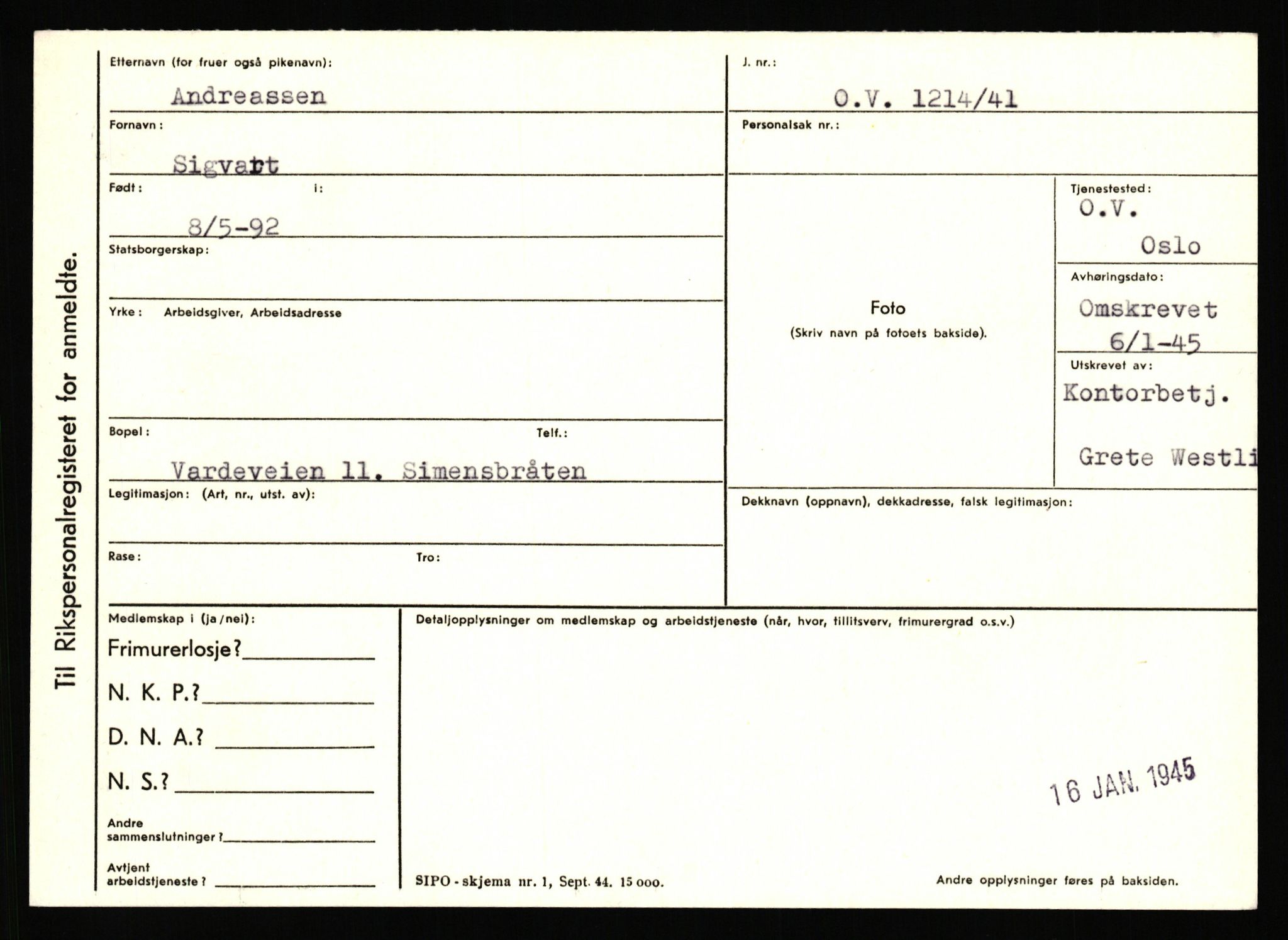 Statspolitiet - Hovedkontoret / Osloavdelingen, AV/RA-S-1329/C/Ca/L0001: Aabakken - Armann, 1943-1945, p. 3955