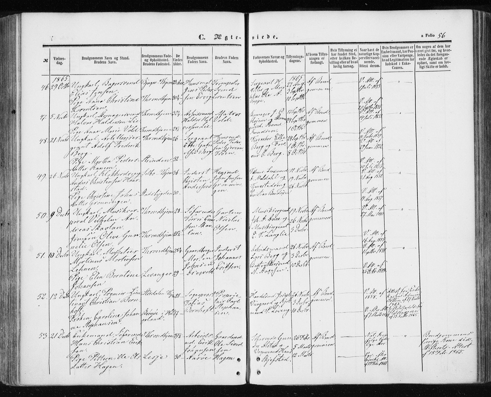 Ministerialprotokoller, klokkerbøker og fødselsregistre - Sør-Trøndelag, AV/SAT-A-1456/601/L0053: Parish register (official) no. 601A21, 1857-1865, p. 56