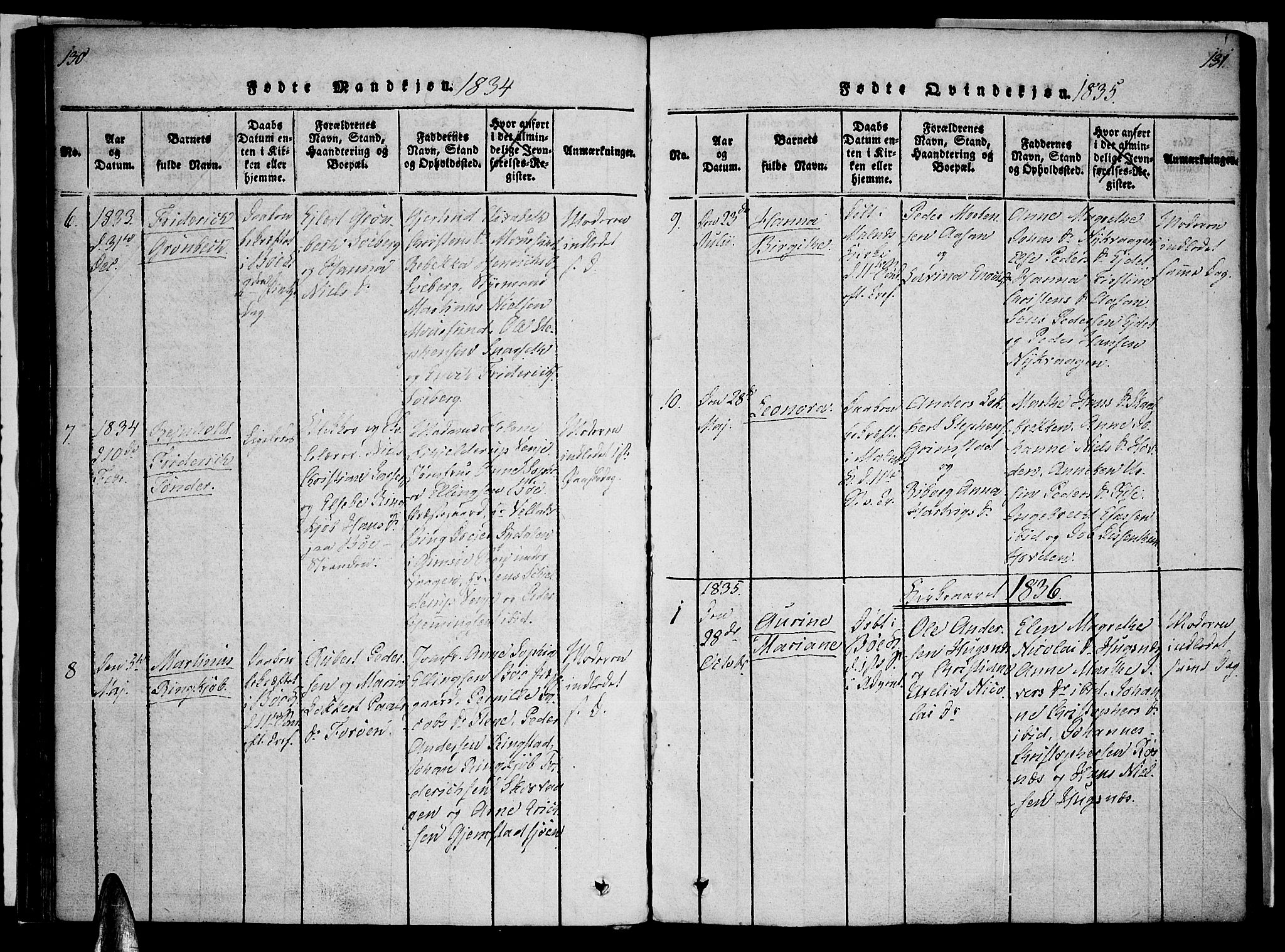Ministerialprotokoller, klokkerbøker og fødselsregistre - Nordland, SAT/A-1459/891/L1298: Parish register (official) no. 891A03, 1820-1840, p. 130-131