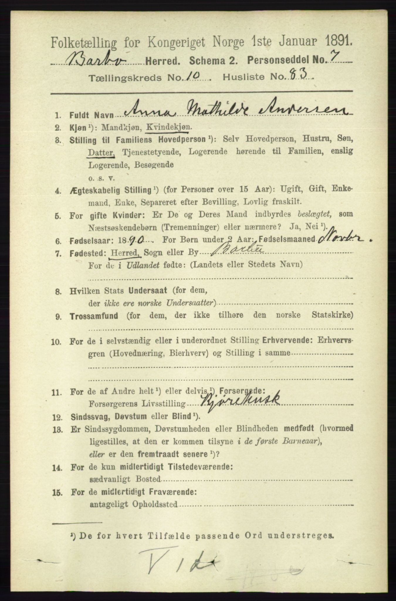 RA, 1891 census for 0990 Barbu, 1891, p. 8299
