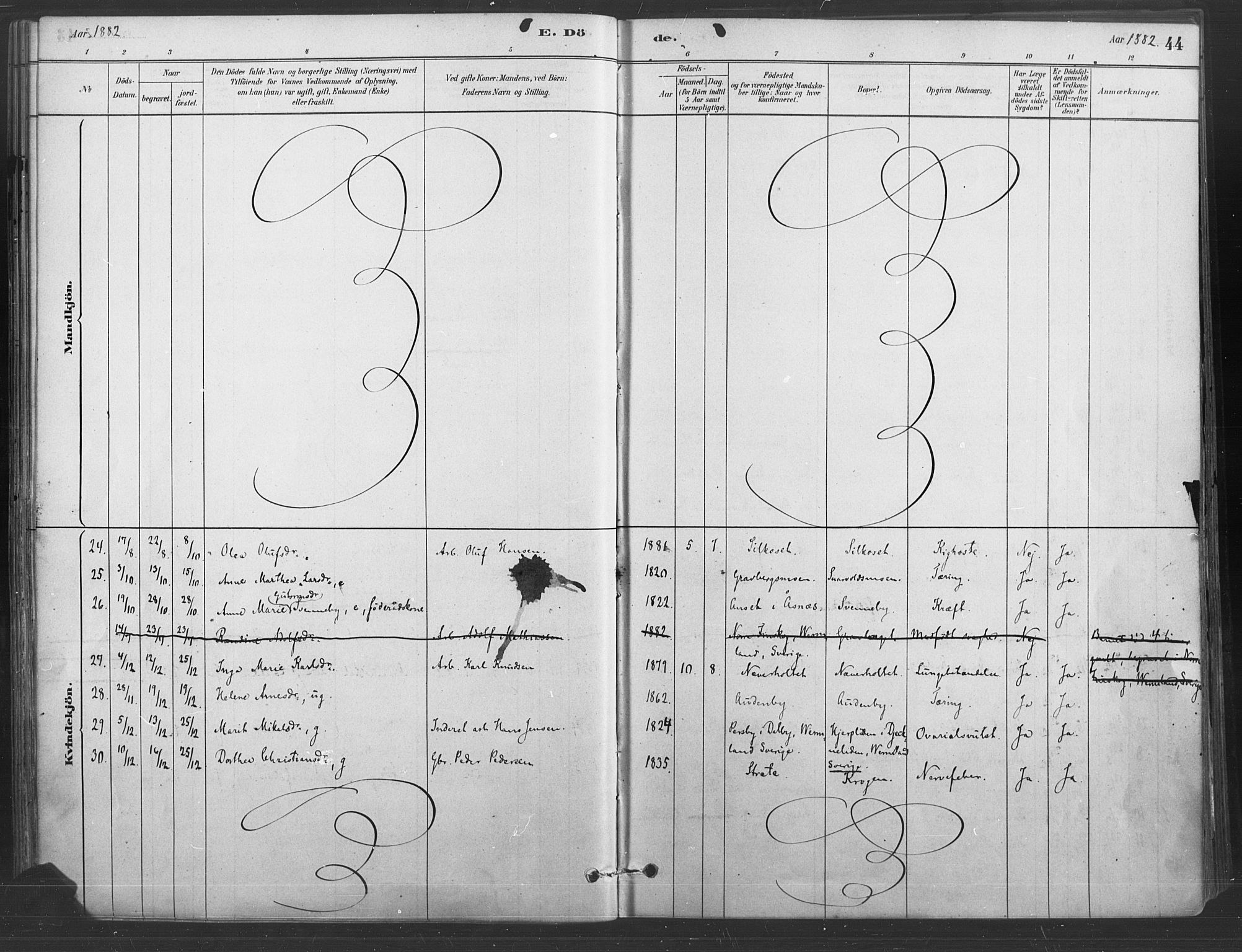 Våler prestekontor, Hedmark, AV/SAH-PREST-040/H/Ha/Haa/L0004: Parish register (official) no. 4, 1879-1893, p. 44