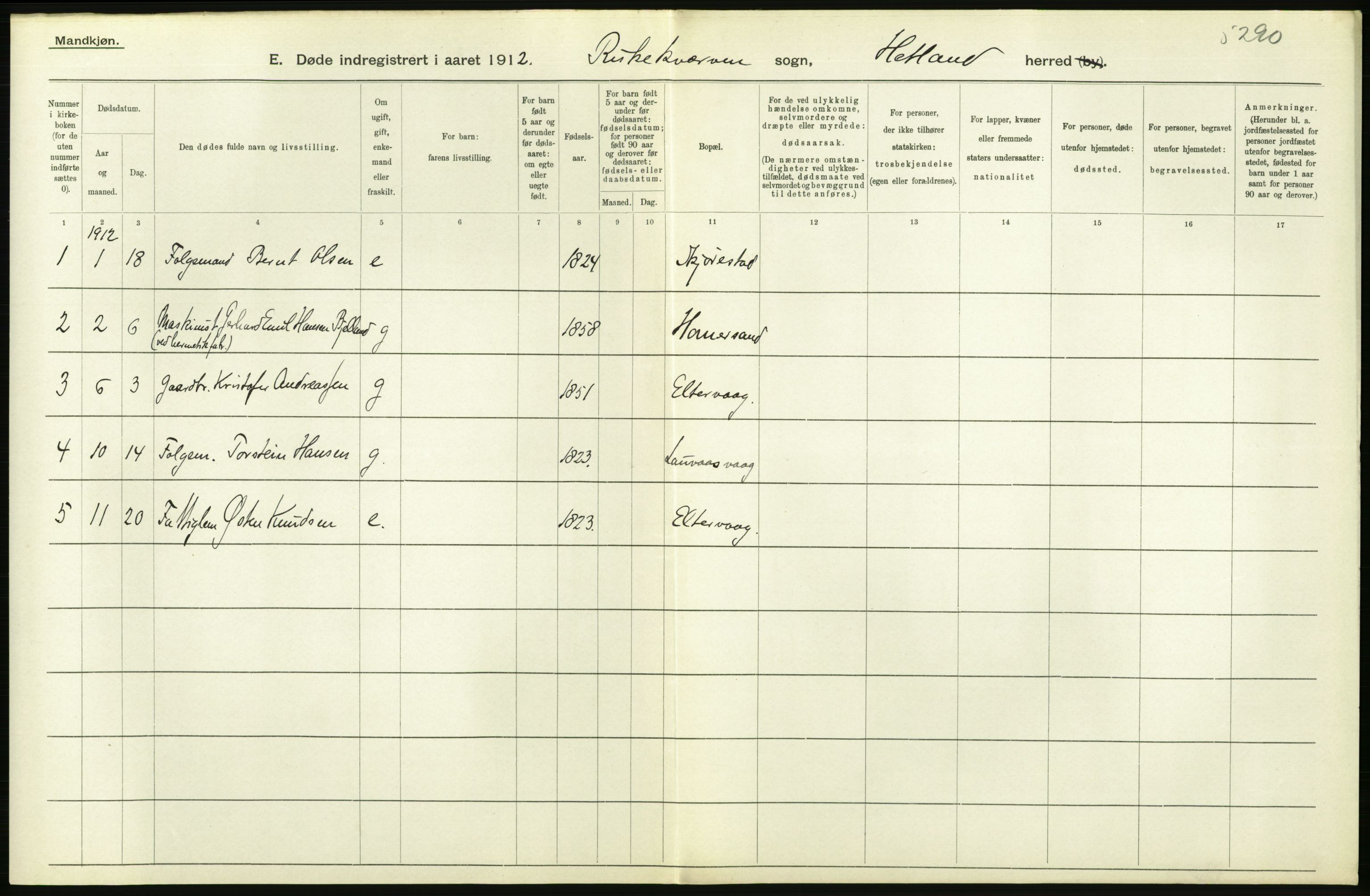 Statistisk sentralbyrå, Sosiodemografiske emner, Befolkning, RA/S-2228/D/Df/Dfb/Dfbb/L0028: Stavanger amt: Døde, dødfødte. Bygder og byer., 1912, p. 524