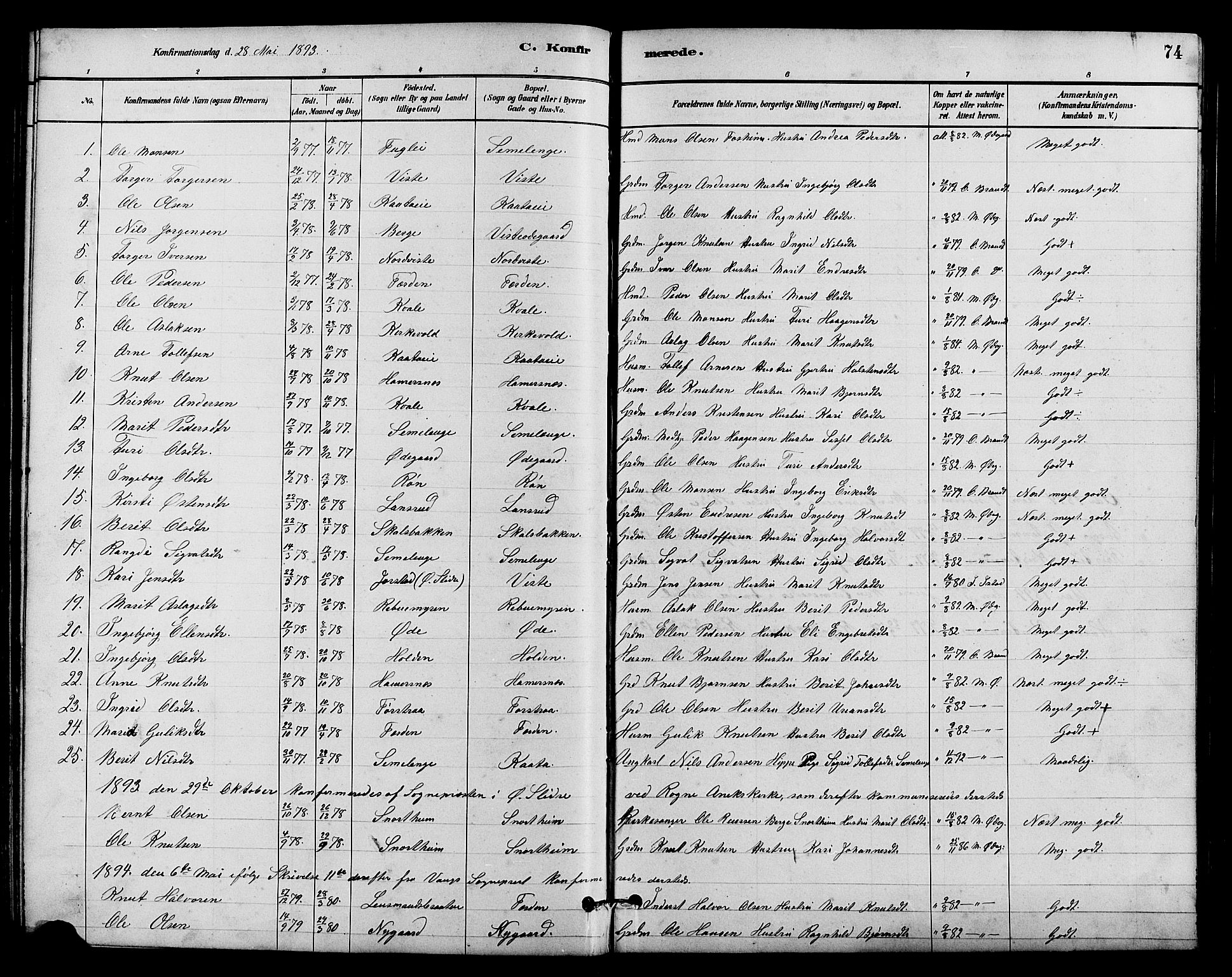 Vestre Slidre prestekontor, SAH/PREST-136/H/Ha/Hab/L0005: Parish register (copy) no. 5, 1881-1913, p. 74