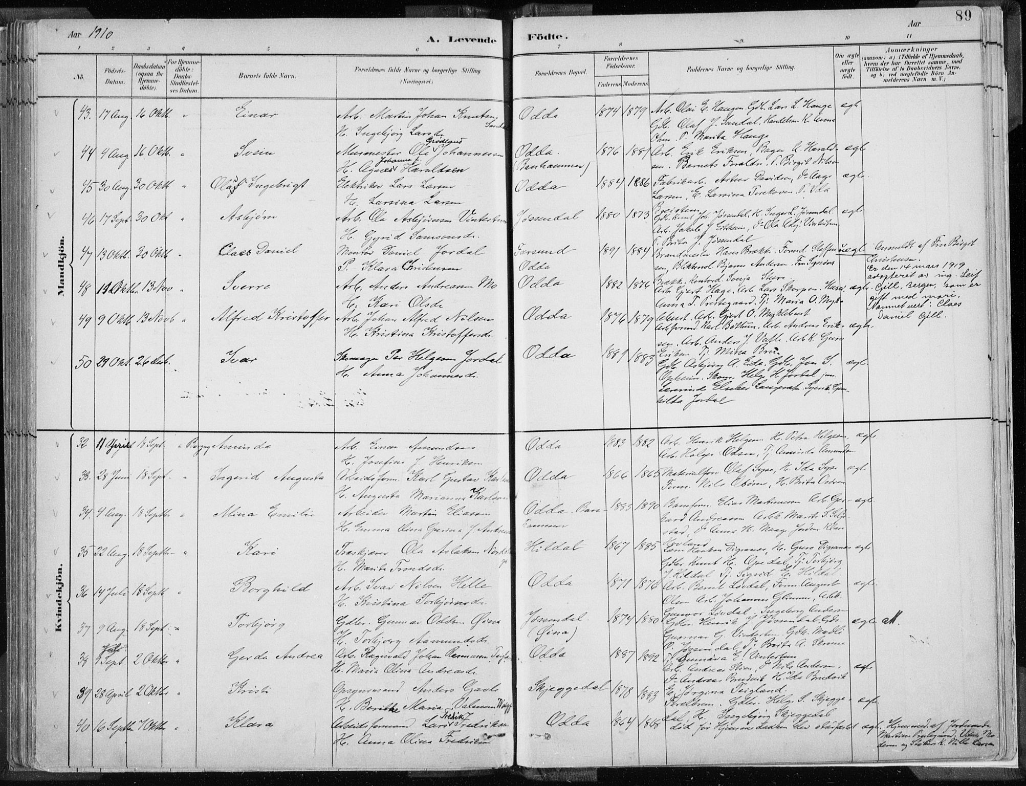 Odda Sokneprestembete, SAB/A-77201/H/Haa: Parish register (official) no. A  3, 1882-1913, p. 89