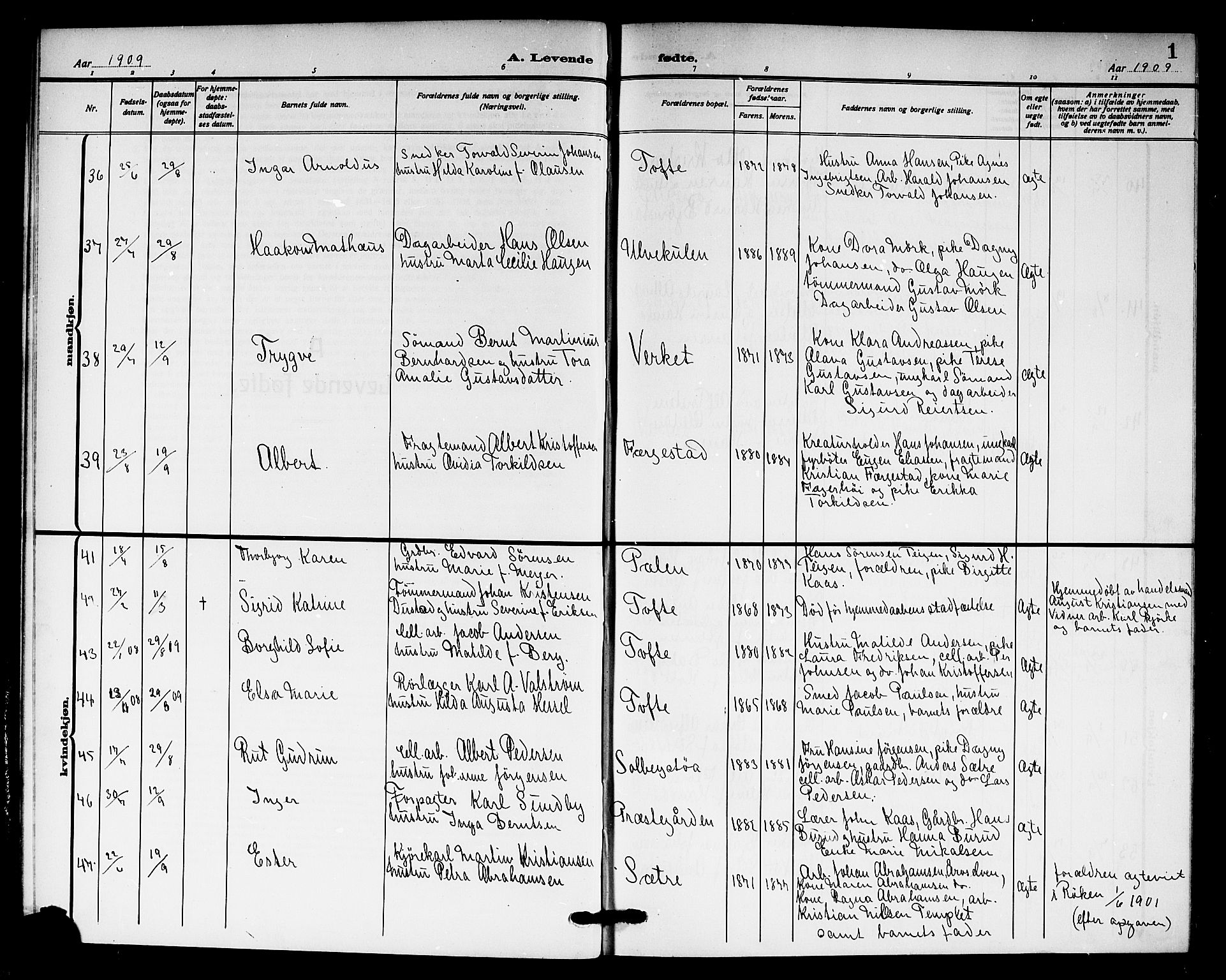 Hurum kirkebøker, SAKO/A-229/G/Ga/L0005: Parish register (copy) no. I 5, 1908-1922, p. 1