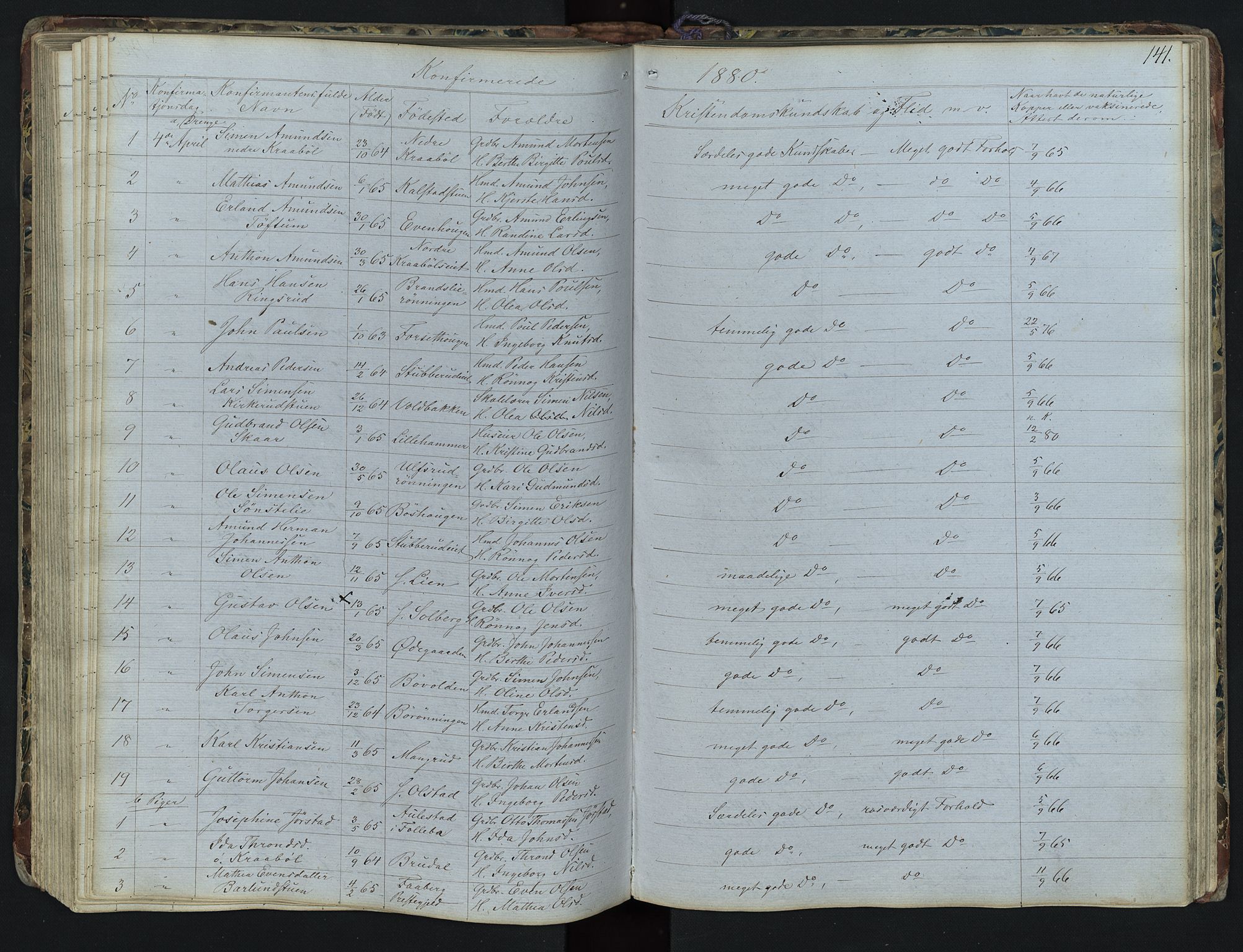 Vestre Gausdal prestekontor, AV/SAH-PREST-094/H/Ha/Hab/L0001: Parish register (copy) no. 1, 1867-1895, p. 141