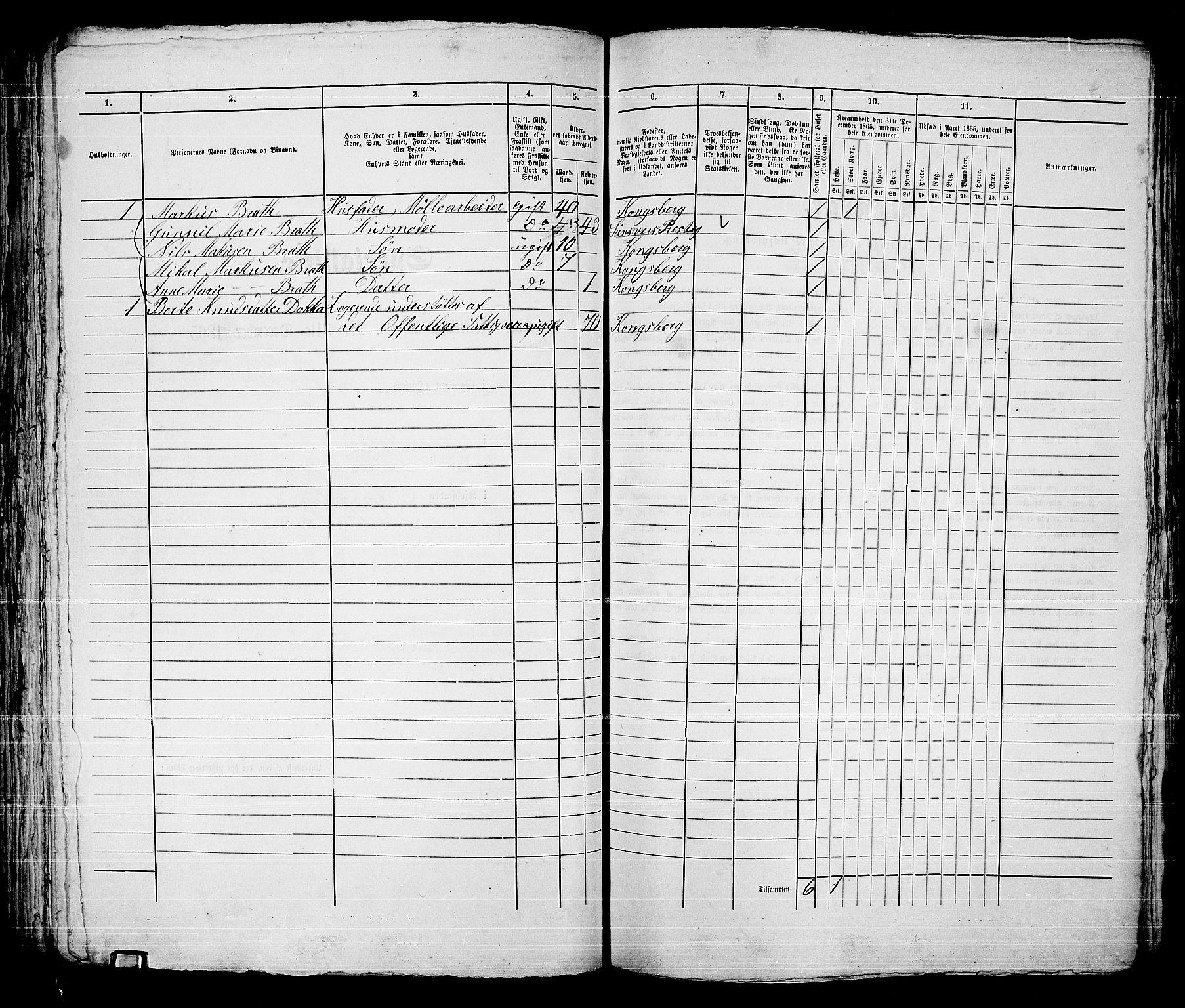 RA, 1865 census for Kongsberg/Kongsberg, 1865, p. 1179