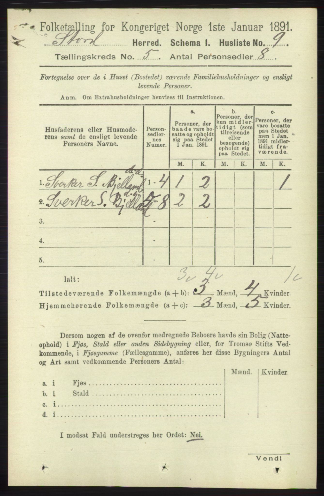 RA, 1891 census for 1221 Stord, 1891, p. 1590