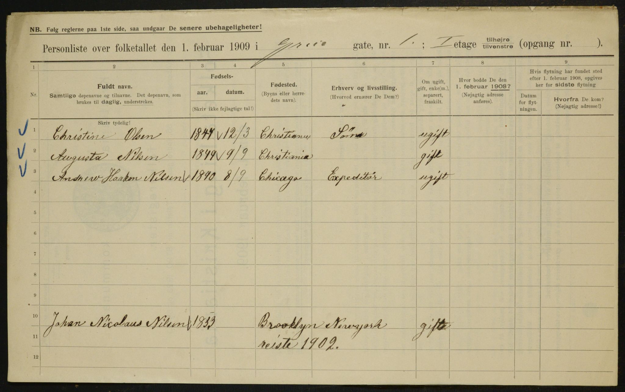 OBA, Municipal Census 1909 for Kristiania, 1909, p. 27481