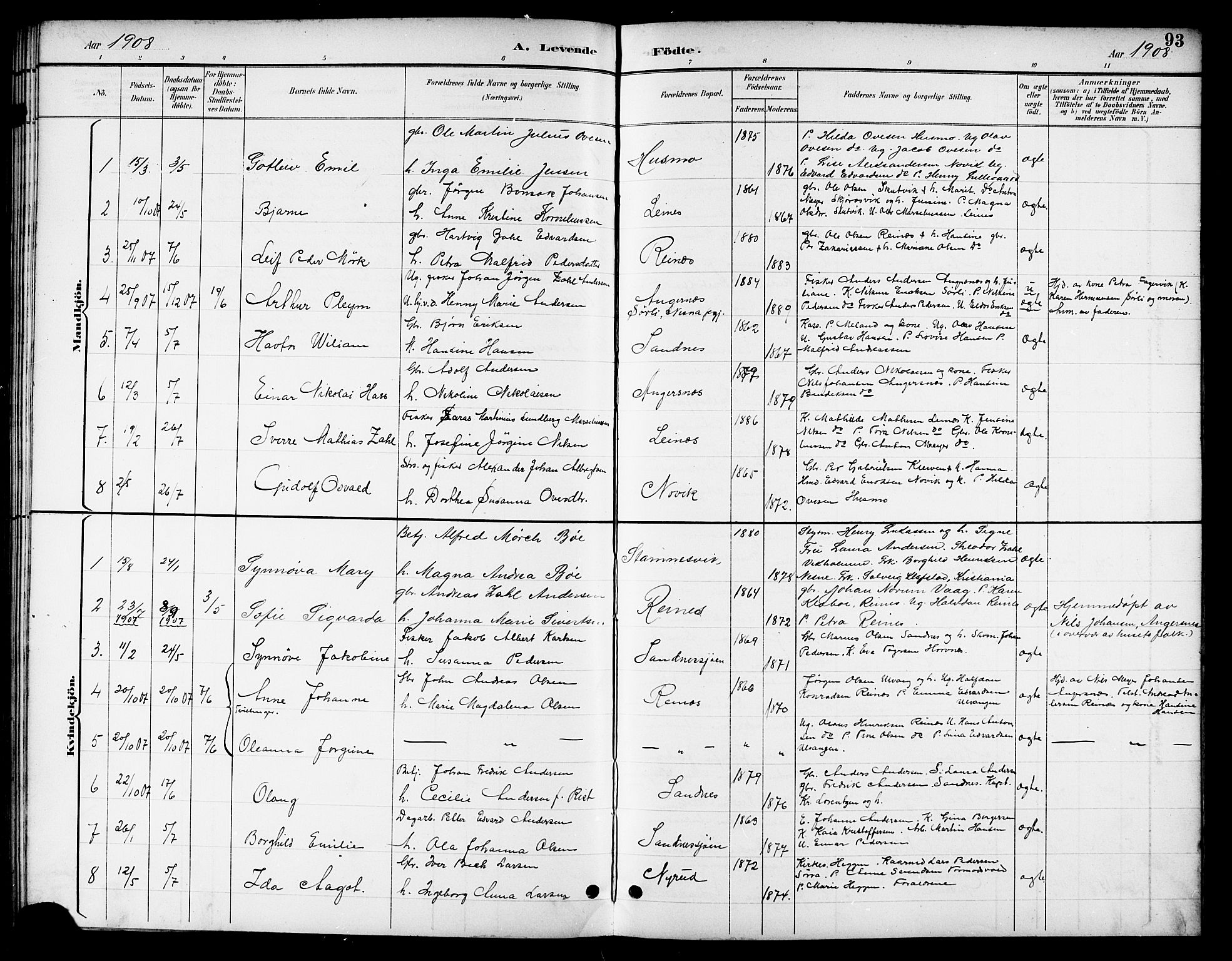Ministerialprotokoller, klokkerbøker og fødselsregistre - Nordland, SAT/A-1459/831/L0478: Parish register (copy) no. 831C05, 1892-1909, p. 93