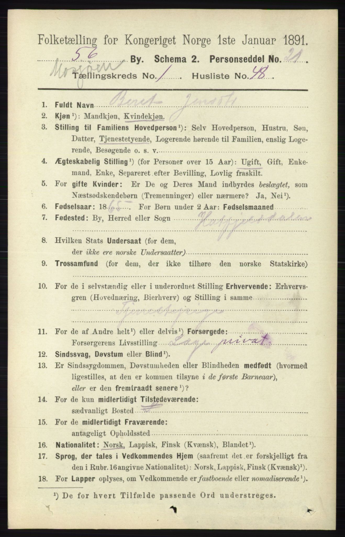 RA, 1891 census for 1802 Mosjøen, 1891, p. 447
