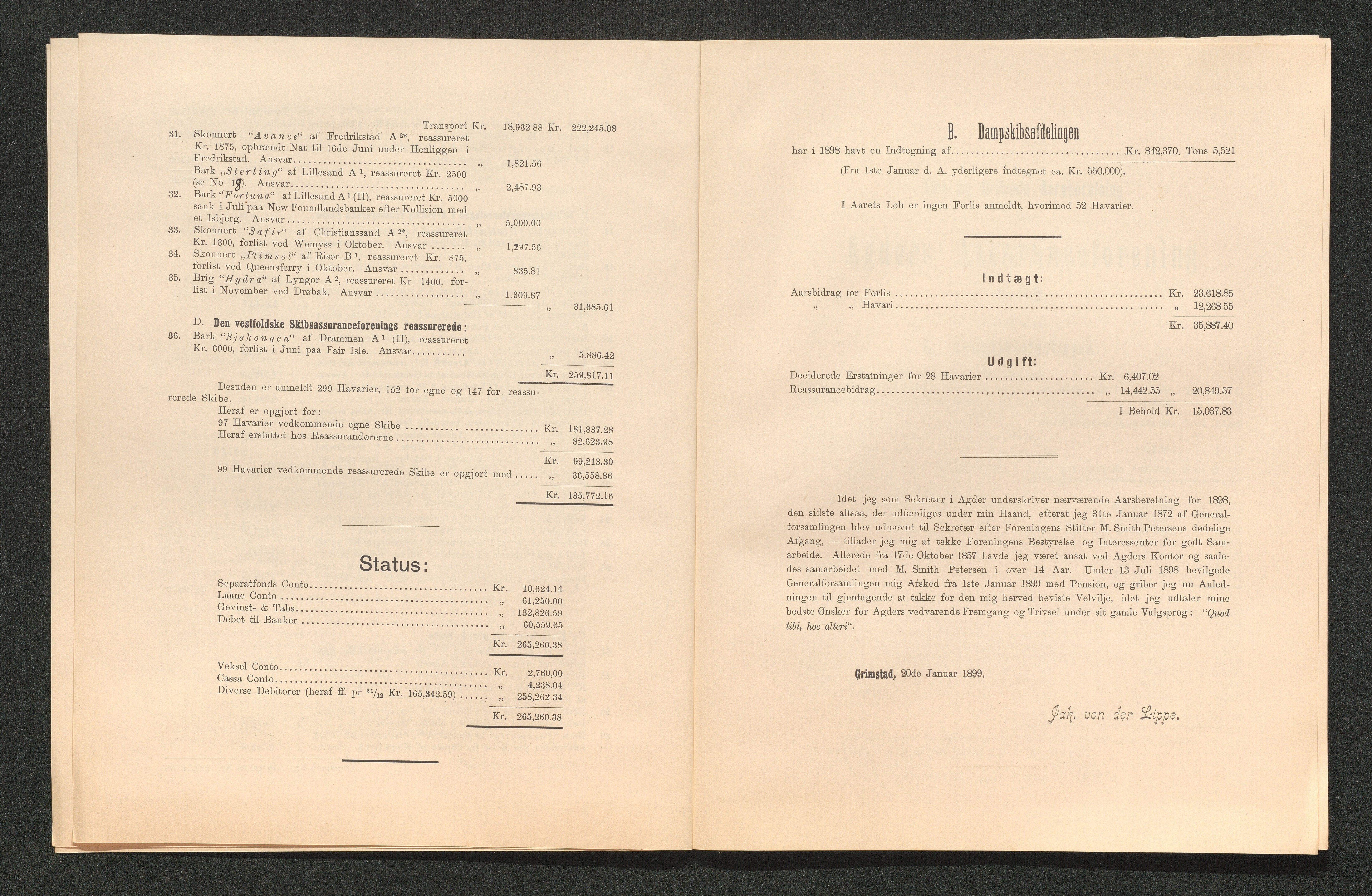 Agders Gjensidige Assuranceforening, AAKS/PA-1718/05/L0003: Regnskap, seilavdeling, pakkesak, 1890-1912