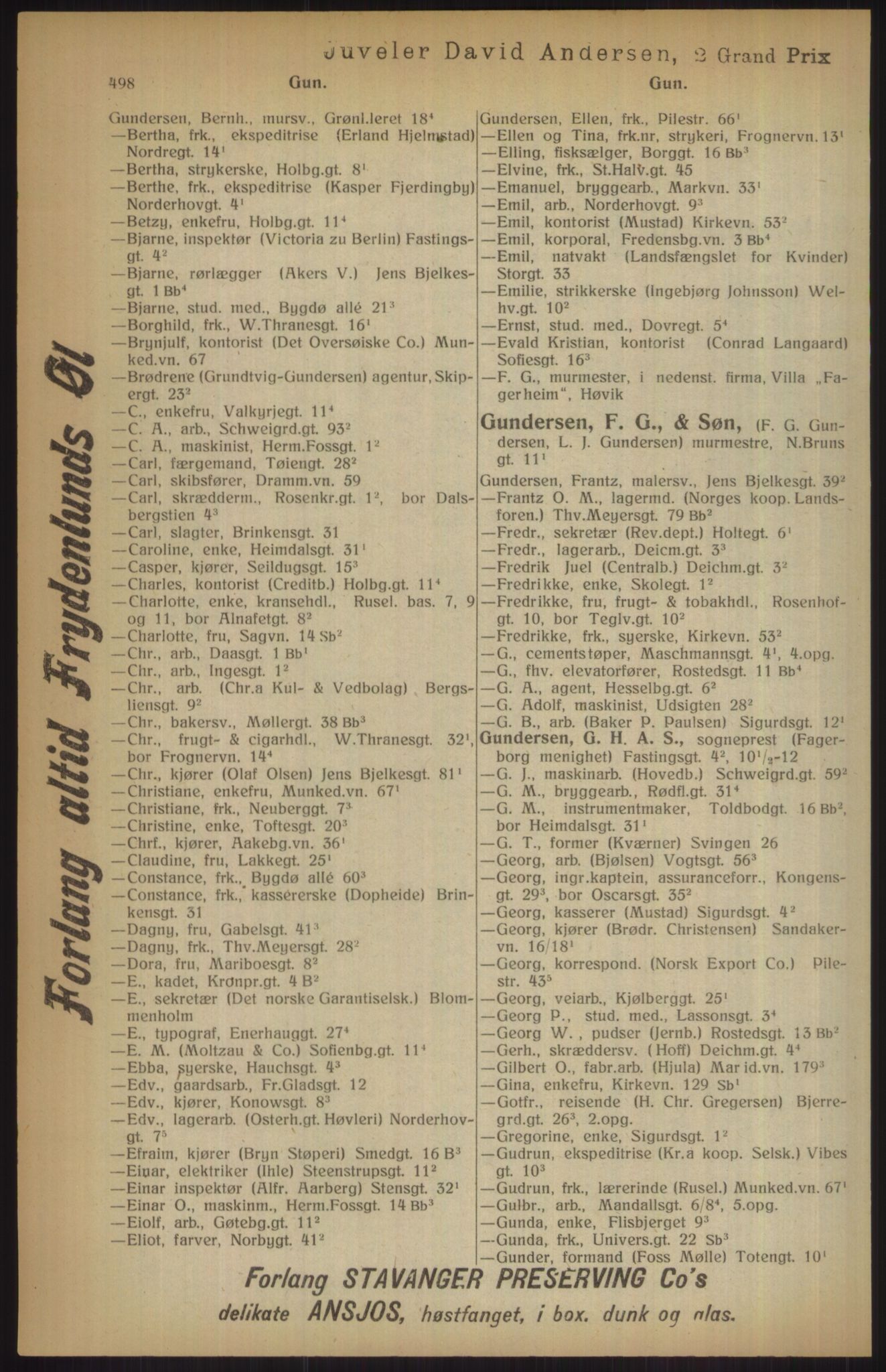 Kristiania/Oslo adressebok, PUBL/-, 1915, p. 498