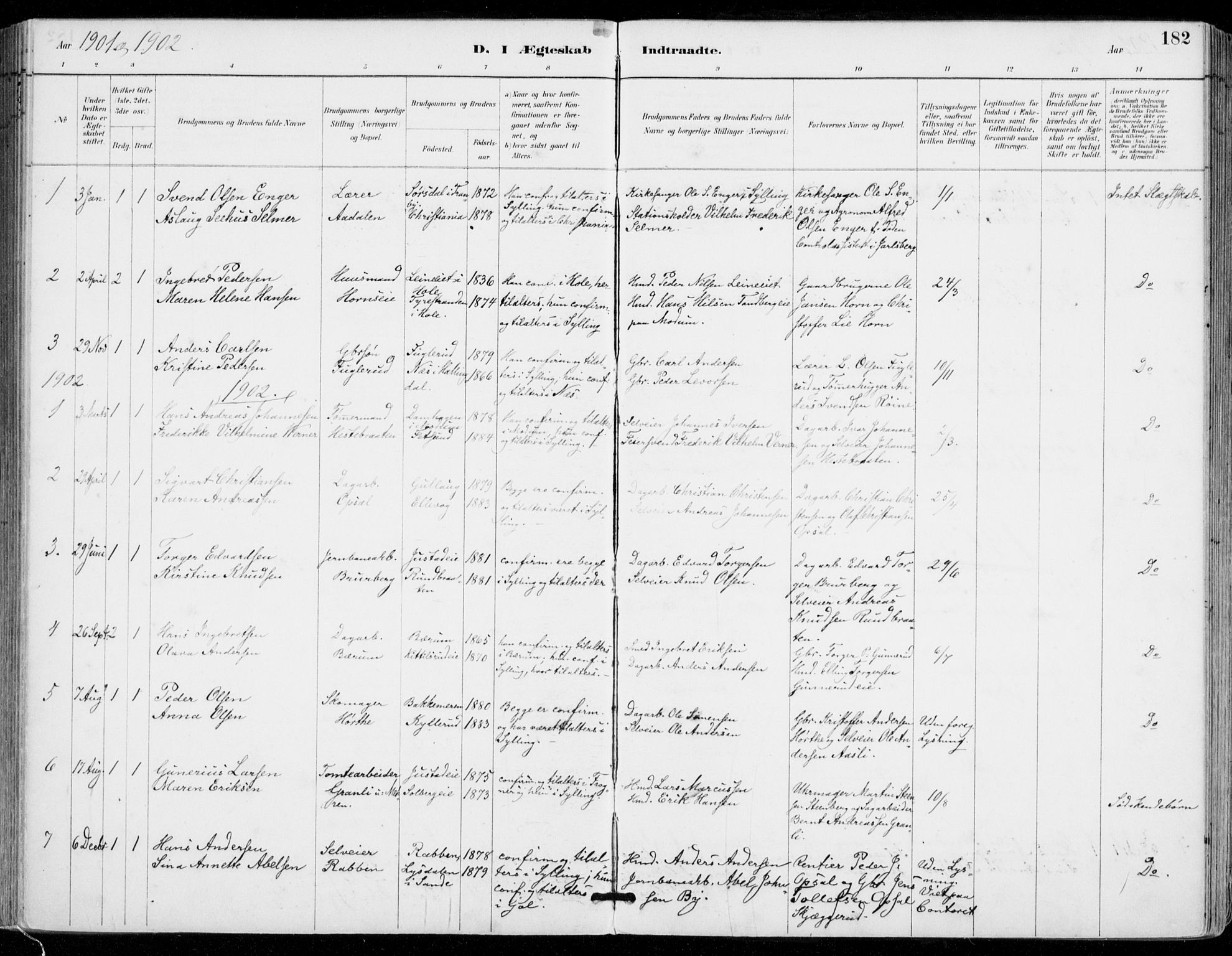 Sylling kirkebøker, AV/SAKO-A-247/F/Fa/L0001: Parish register (official) no. 1, 1883-1910, p. 182