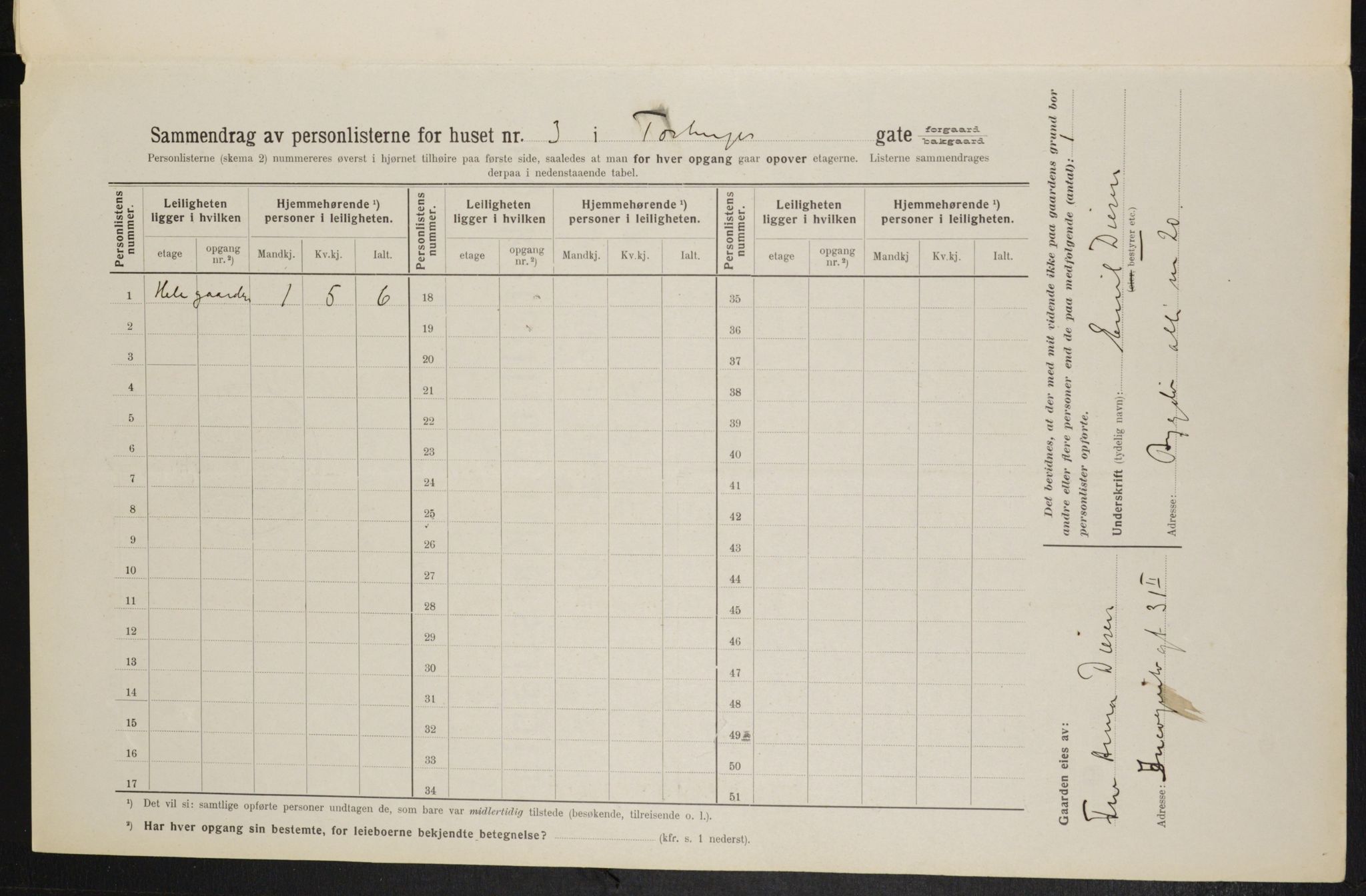OBA, Municipal Census 1914 for Kristiania, 1914, p. 115971