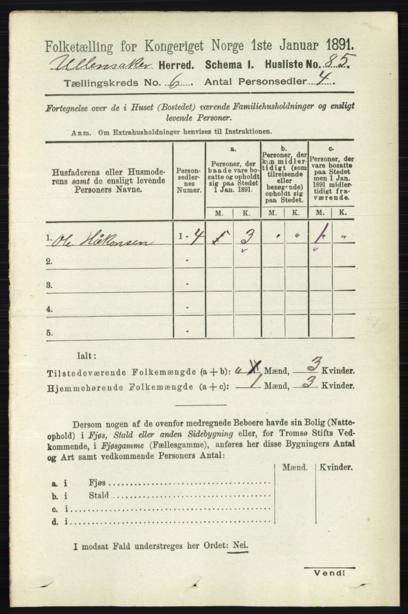 RA, 1891 census for 0235 Ullensaker, 1891, p. 2522