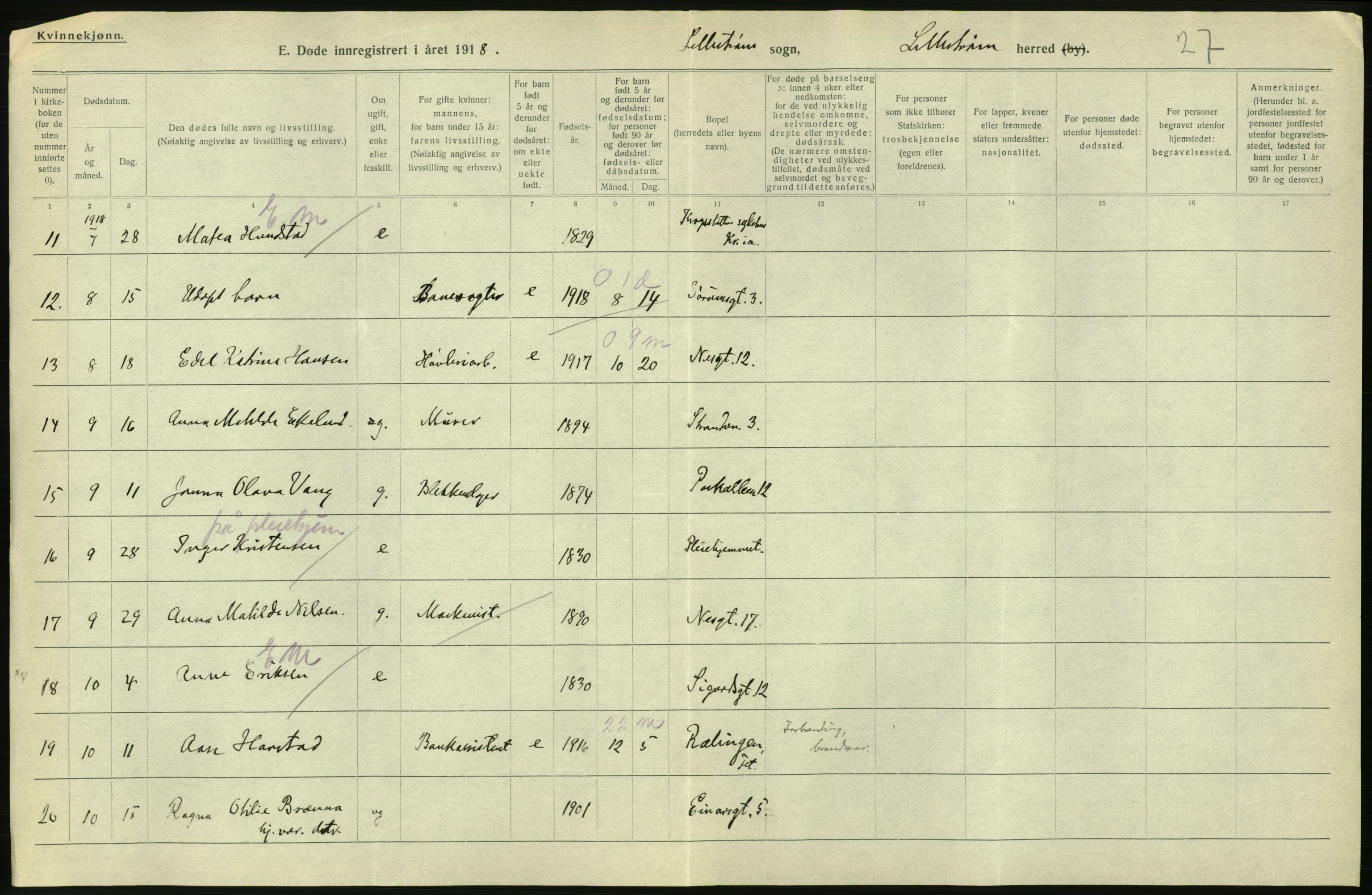 Statistisk sentralbyrå, Sosiodemografiske emner, Befolkning, RA/S-2228/D/Df/Dfb/Dfbh/L0006: Akershus fylke: Døde. Bygder og byer., 1918, p. 580