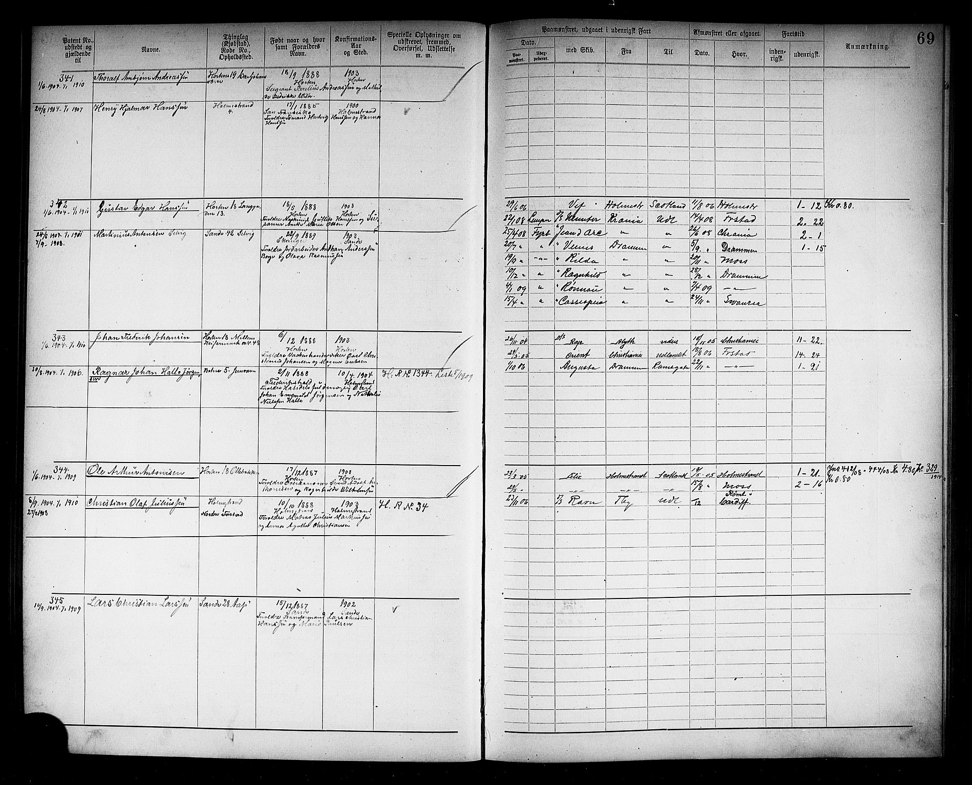 Holmestrand innrulleringskontor, AV/SAKO-A-1151/F/Fb/L0002: Annotasjonsrulle, 1894-1911, p. 72