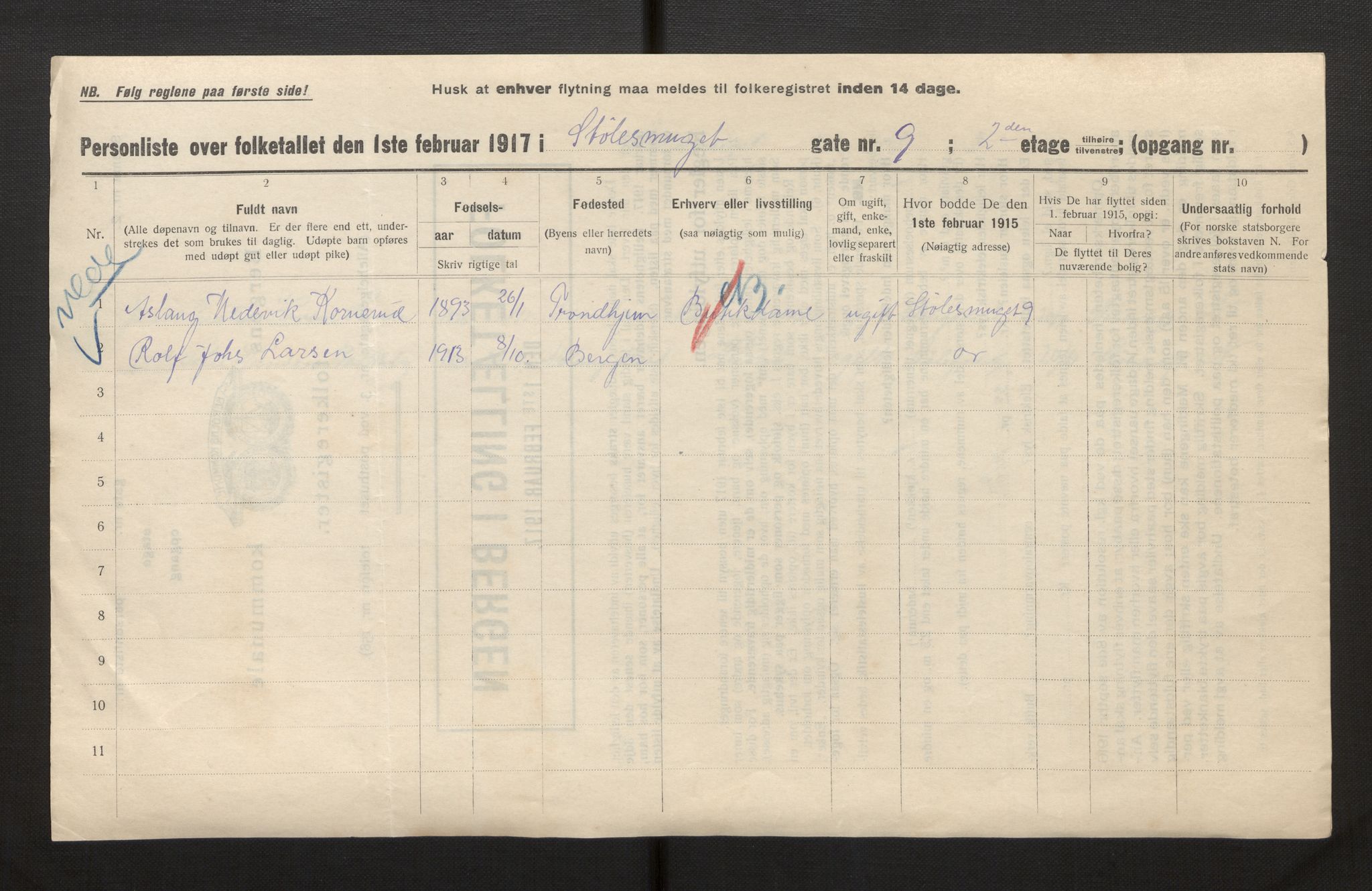 SAB, Municipal Census 1917 for Bergen, 1917, p. 39623