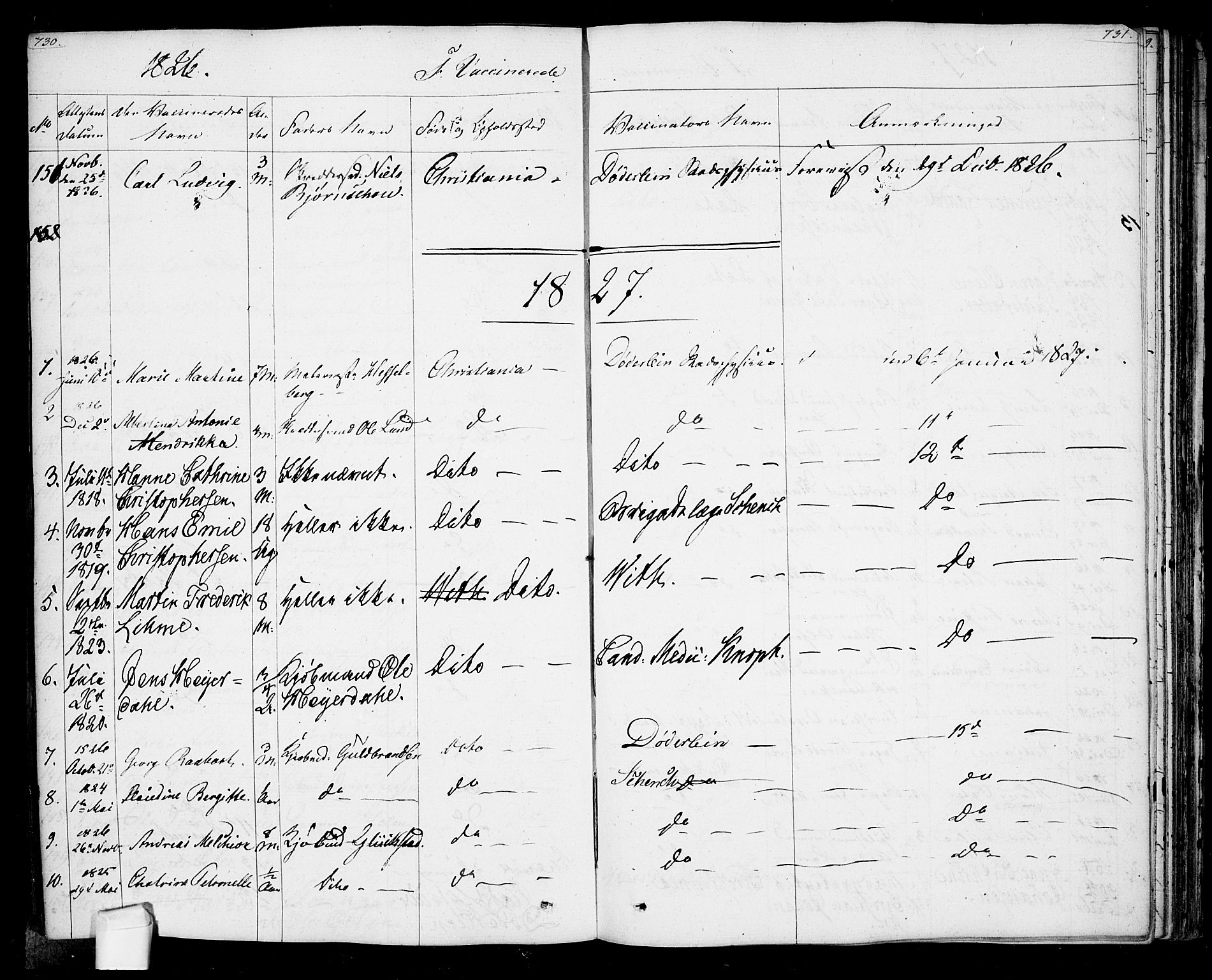 Oslo domkirke Kirkebøker, SAO/A-10752/F/Fa/L0022: Parish register (official) no. 22, 1824-1829, p. 730-731