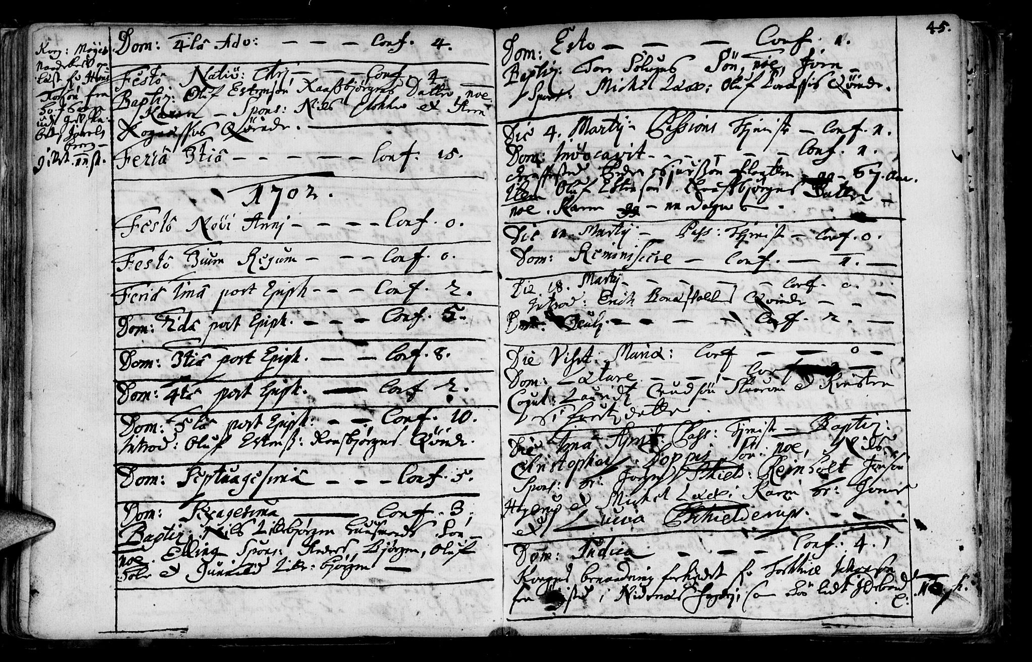 Ministerialprotokoller, klokkerbøker og fødselsregistre - Sør-Trøndelag, SAT/A-1456/687/L0990: Parish register (official) no. 687A01, 1690-1746, p. 45