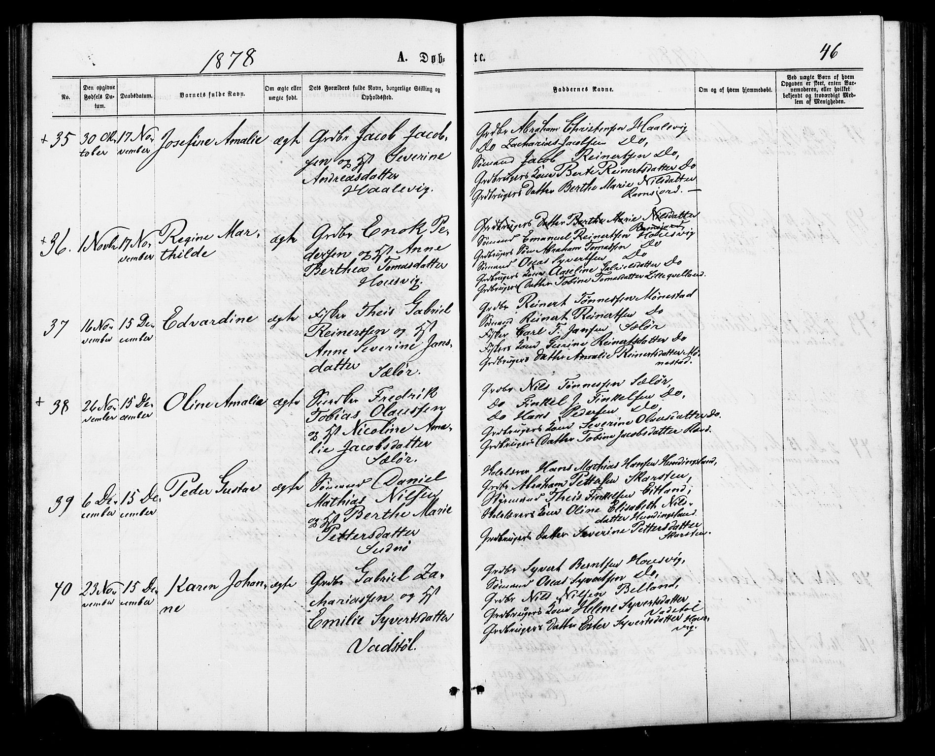 Lyngdal sokneprestkontor, AV/SAK-1111-0029/F/Fa/Faa/L0003: Parish register (official) no. A 3, 1871-1882, p. 46