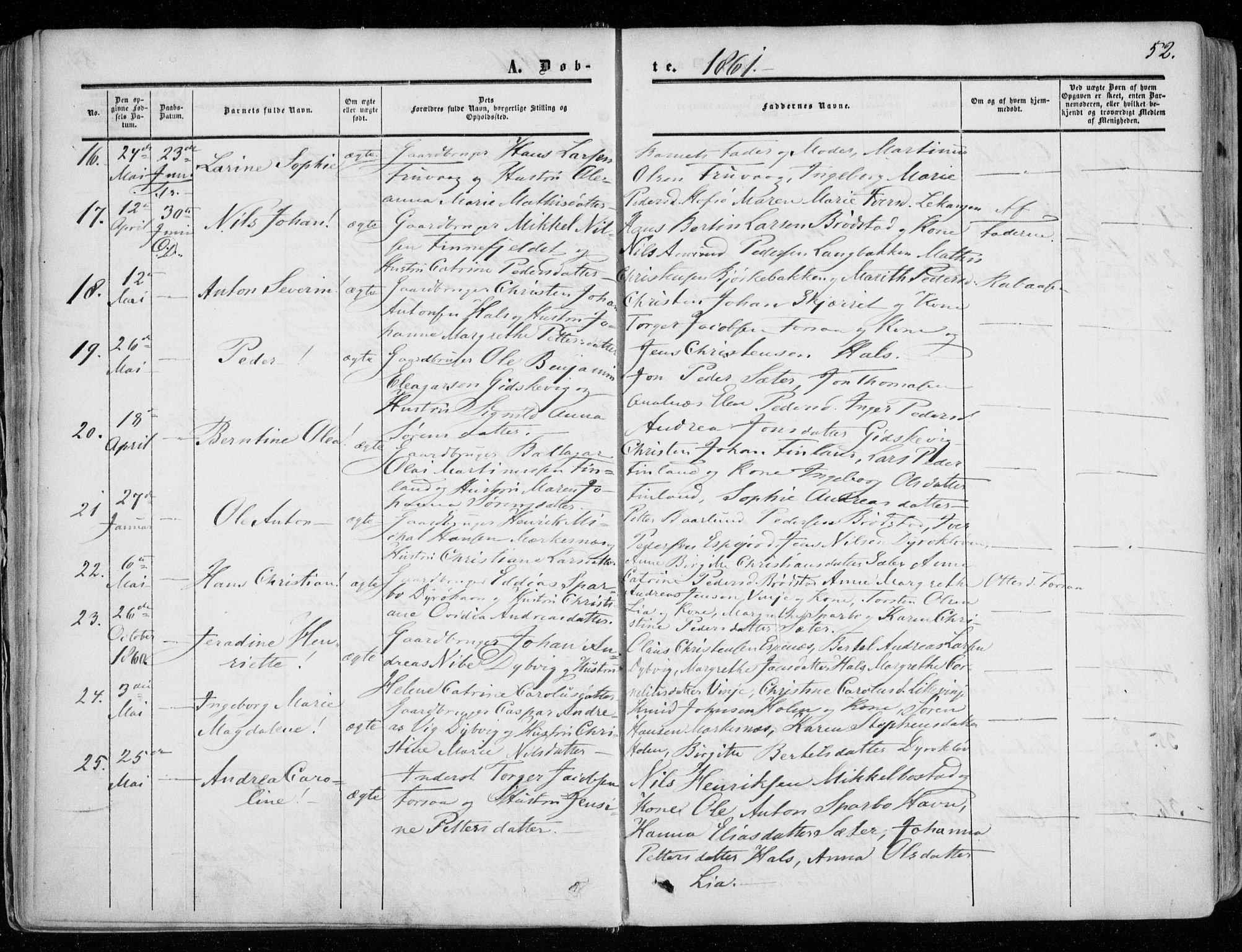 Tranøy sokneprestkontor, SATØ/S-1313/I/Ia/Iaa/L0007kirke: Parish register (official) no. 7, 1856-1866, p. 52