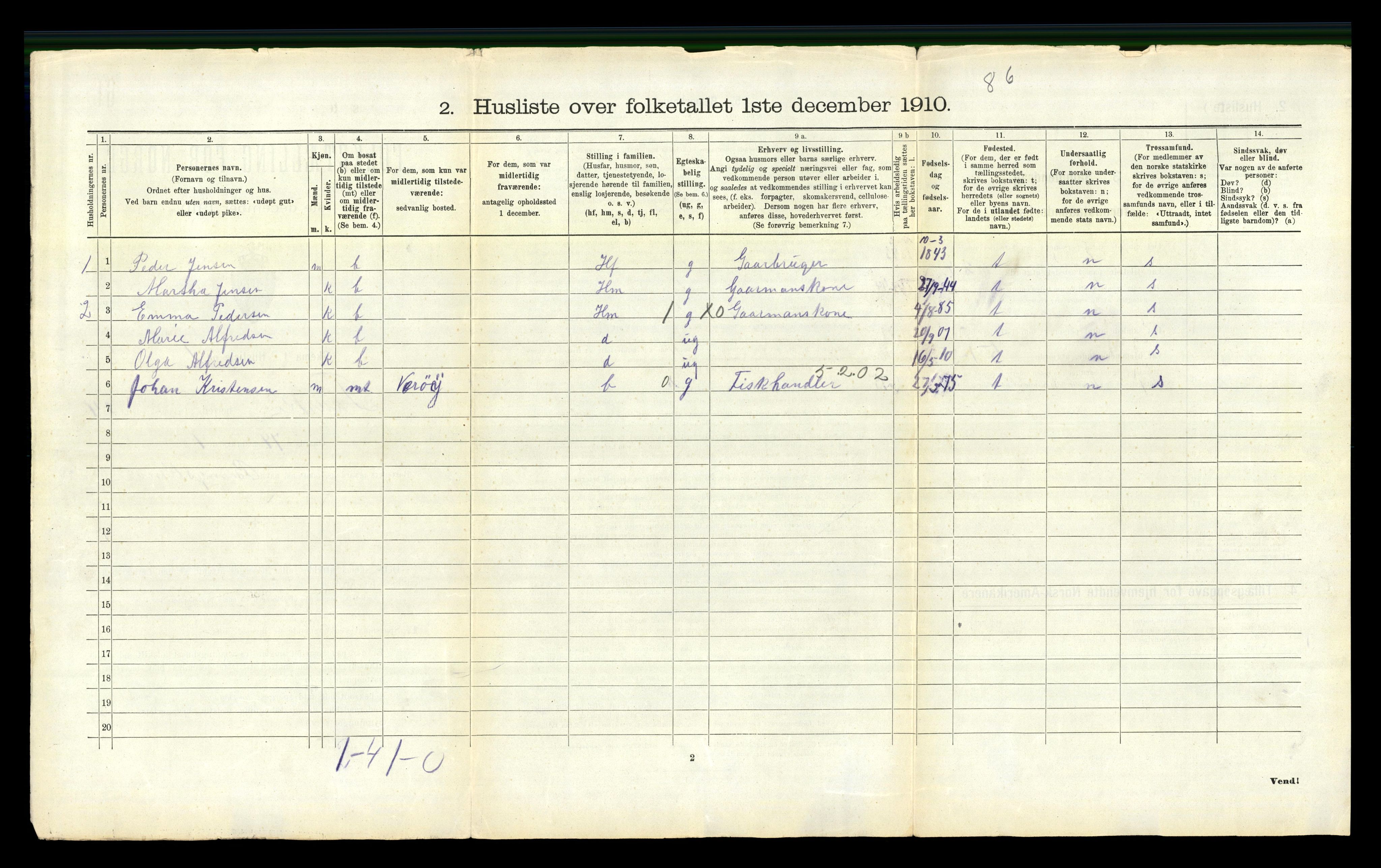 RA, 1910 census for Fauske, 1910, p. 1647