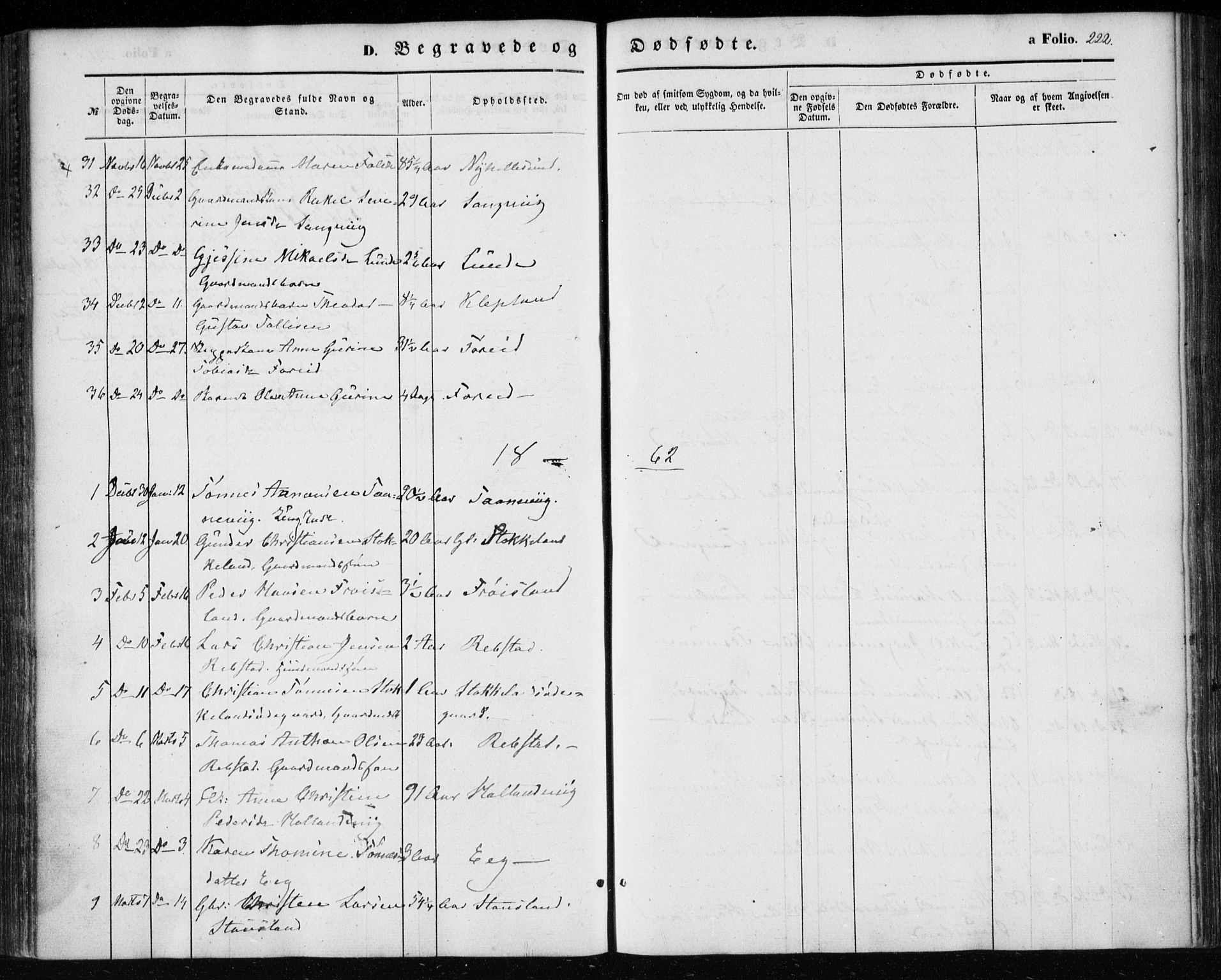 Søgne sokneprestkontor, SAK/1111-0037/F/Fa/Fab/L0010: Parish register (official) no. A 10, 1853-1869, p. 222