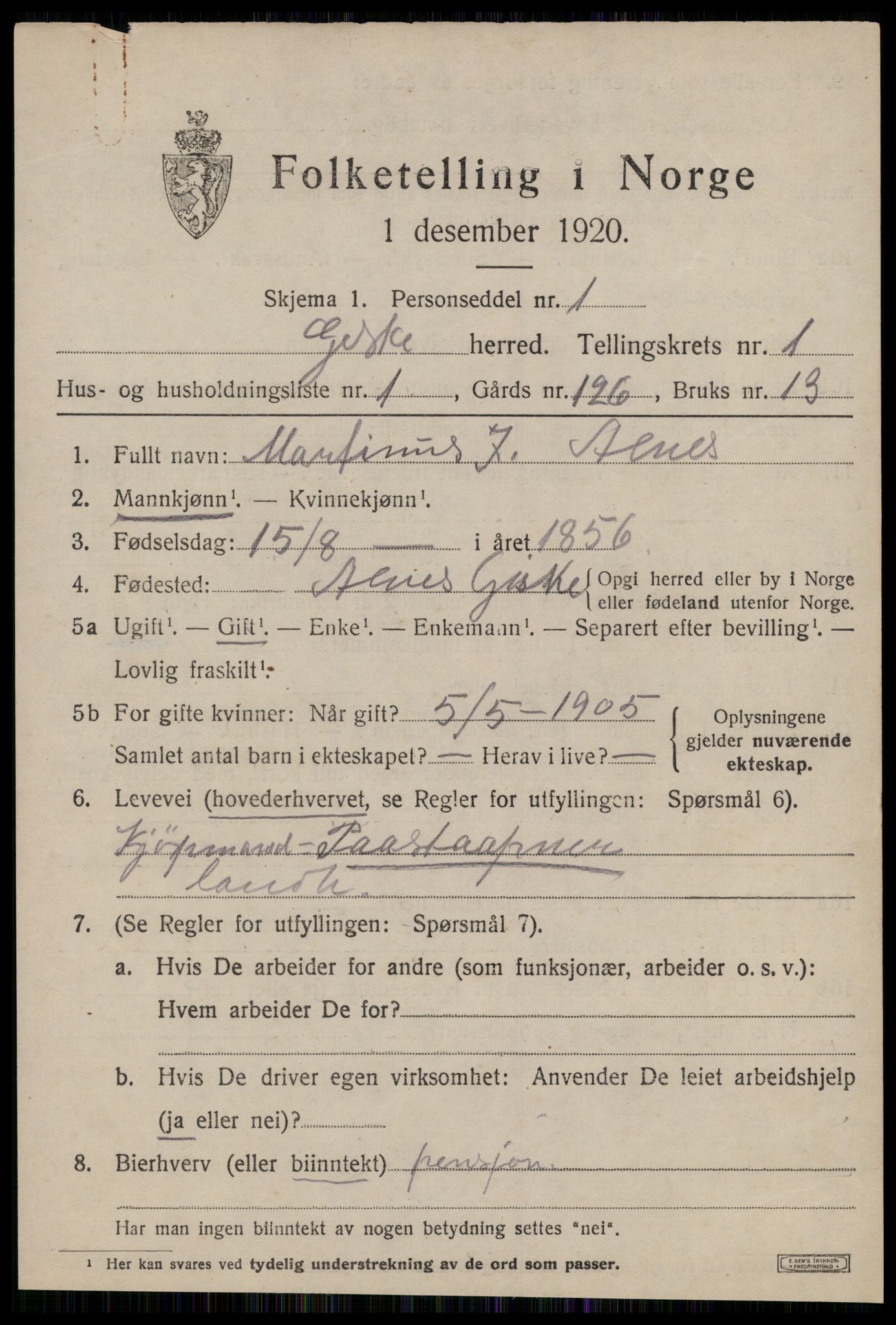 SAT, 1920 census for Giske, 1920, p. 514