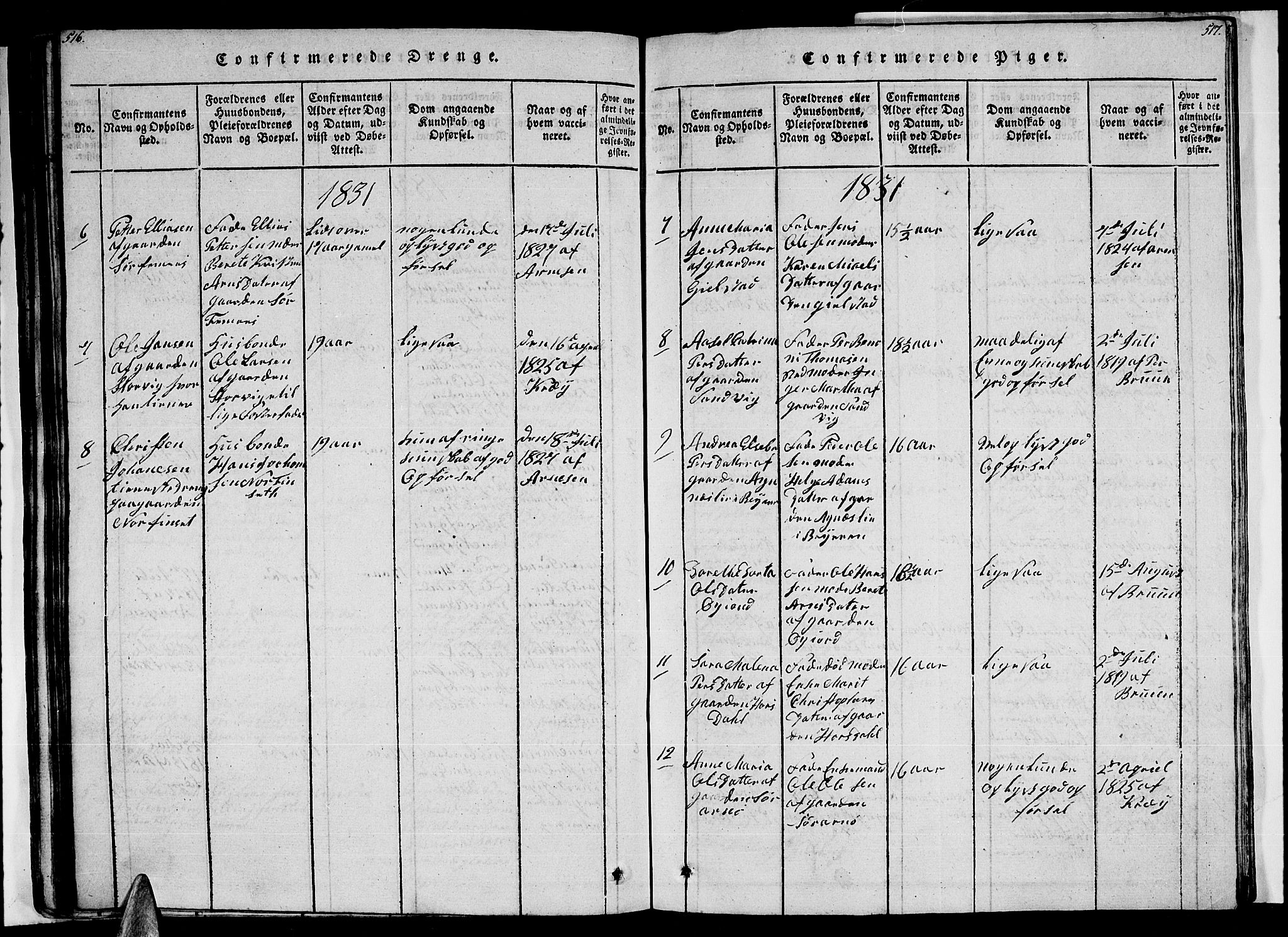 Ministerialprotokoller, klokkerbøker og fødselsregistre - Nordland, AV/SAT-A-1459/805/L0105: Parish register (copy) no. 805C01, 1820-1839, p. 516-517