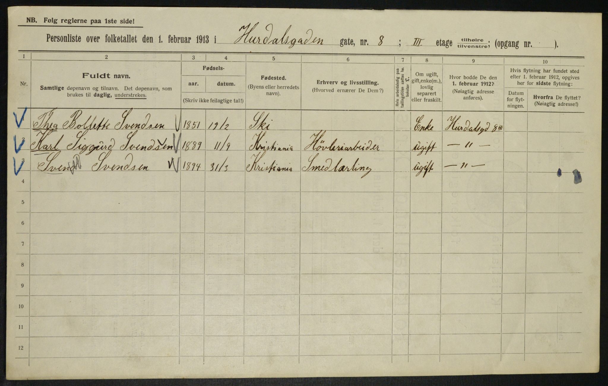 OBA, Municipal Census 1913 for Kristiania, 1913, p. 42133