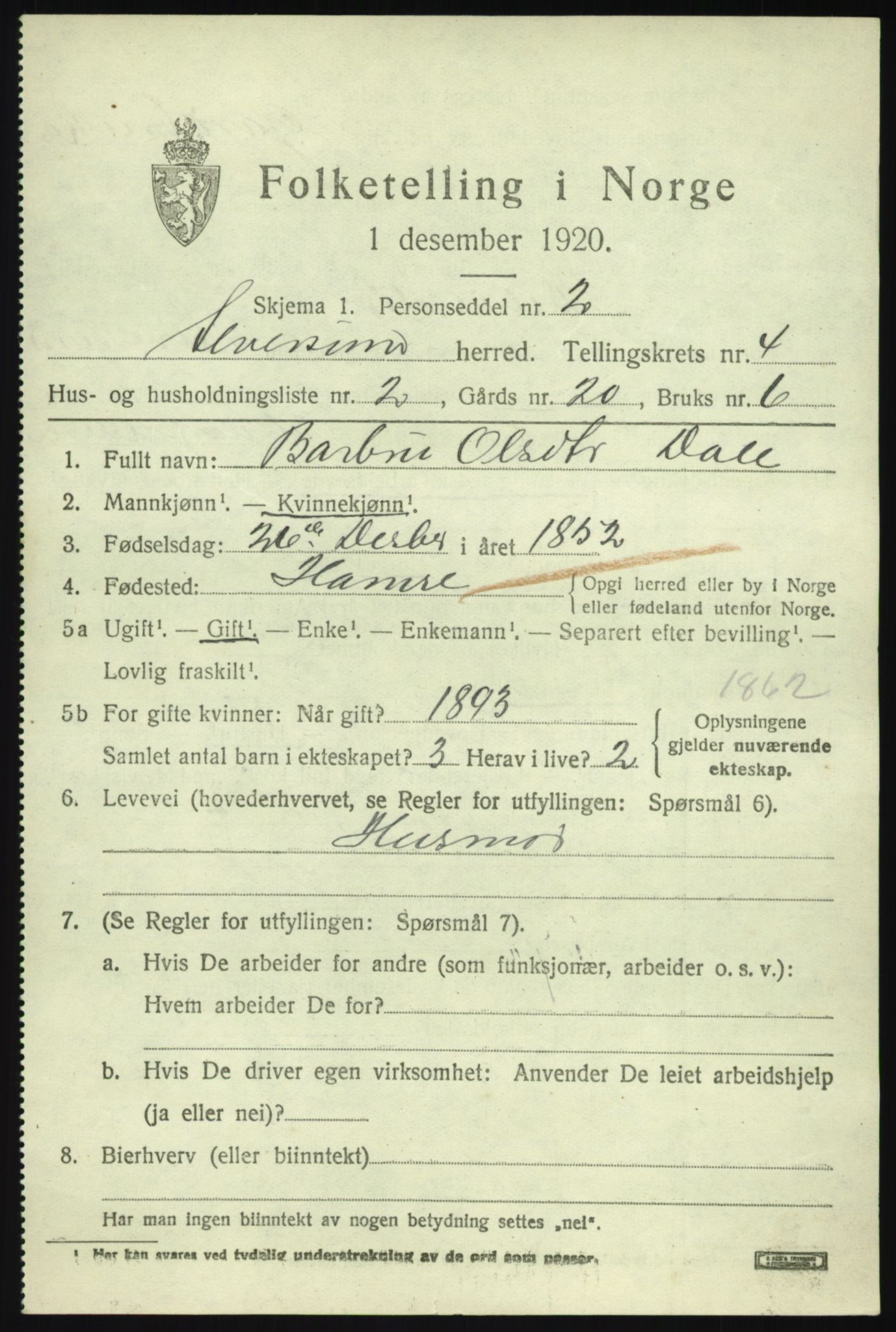 SAB, 1920 census for Alversund, 1920, p. 2682