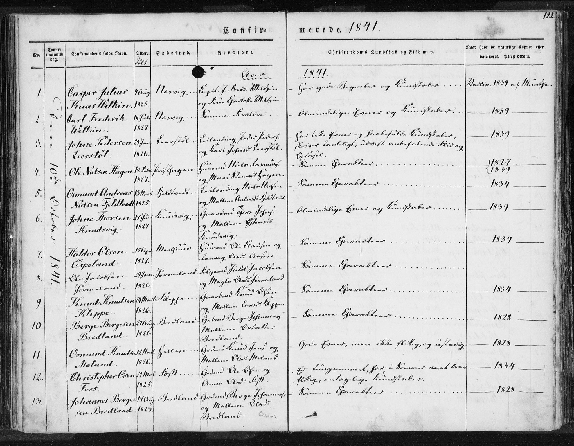 Hjelmeland sokneprestkontor, AV/SAST-A-101843/01/IV/L0006: Parish register (official) no. A 6, 1834-1845, p. 122