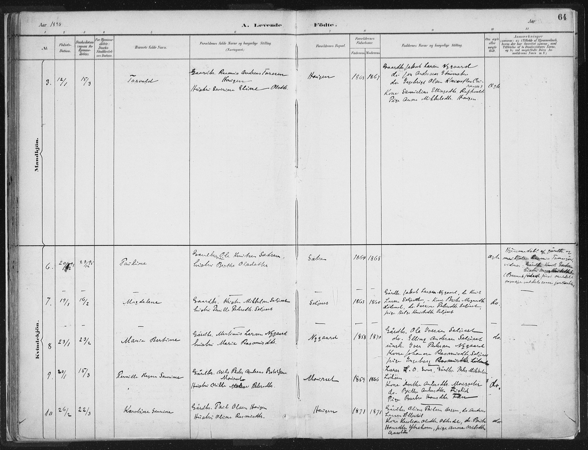 Hornindal sokneprestembete, SAB/A-82401/H/Haa/Haaa/L0003/0001: Parish register (official) no. A 3A, 1887-1917, p. 64