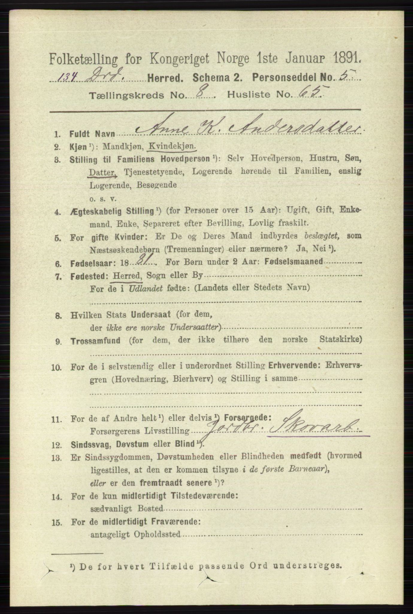 RA, 1891 census for 0817 Drangedal, 1891, p. 3079